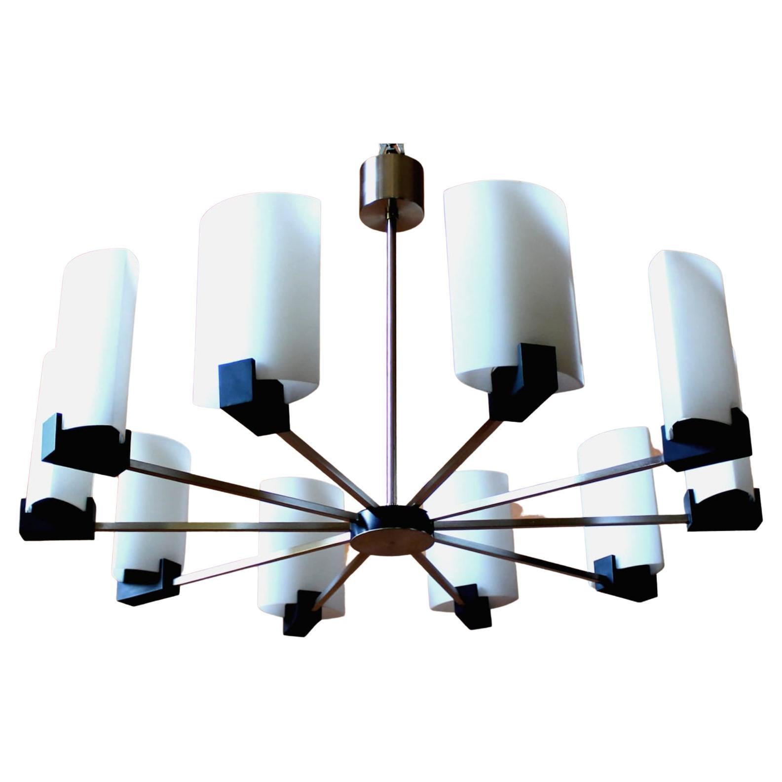 Kaiser Spider Chandelier in Opal Glass, Germany 1970s  For Sale