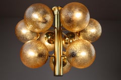 Kaiser Sputnik Glass Globes Patinated Brass Chandelier, Germany, 1970s