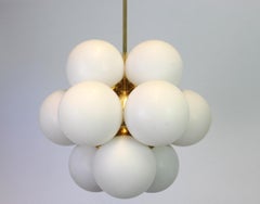 Kaiser Sputnik Molecular Shape Chandelier, 12 Opal Glass, Germany, 1970s