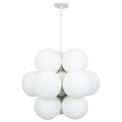 Kaiser Sputnik Molecular Shape Chandelier, 12 Opal Glass, Germany, 1970s