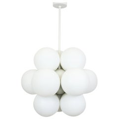 Kaiser Sputnik Molecular Shape Chandelier, 12 Opal Glass, Germany, 1970s