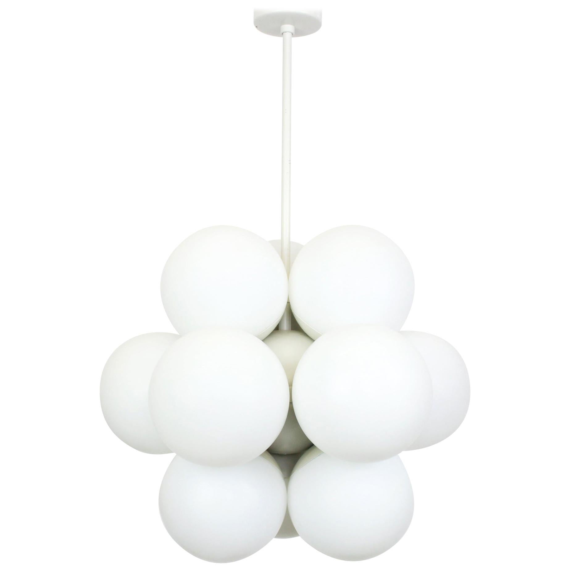 Kaiser Sputnik Molecular Shape Chandelier, 12 Opal Glass, Germany, 1970s