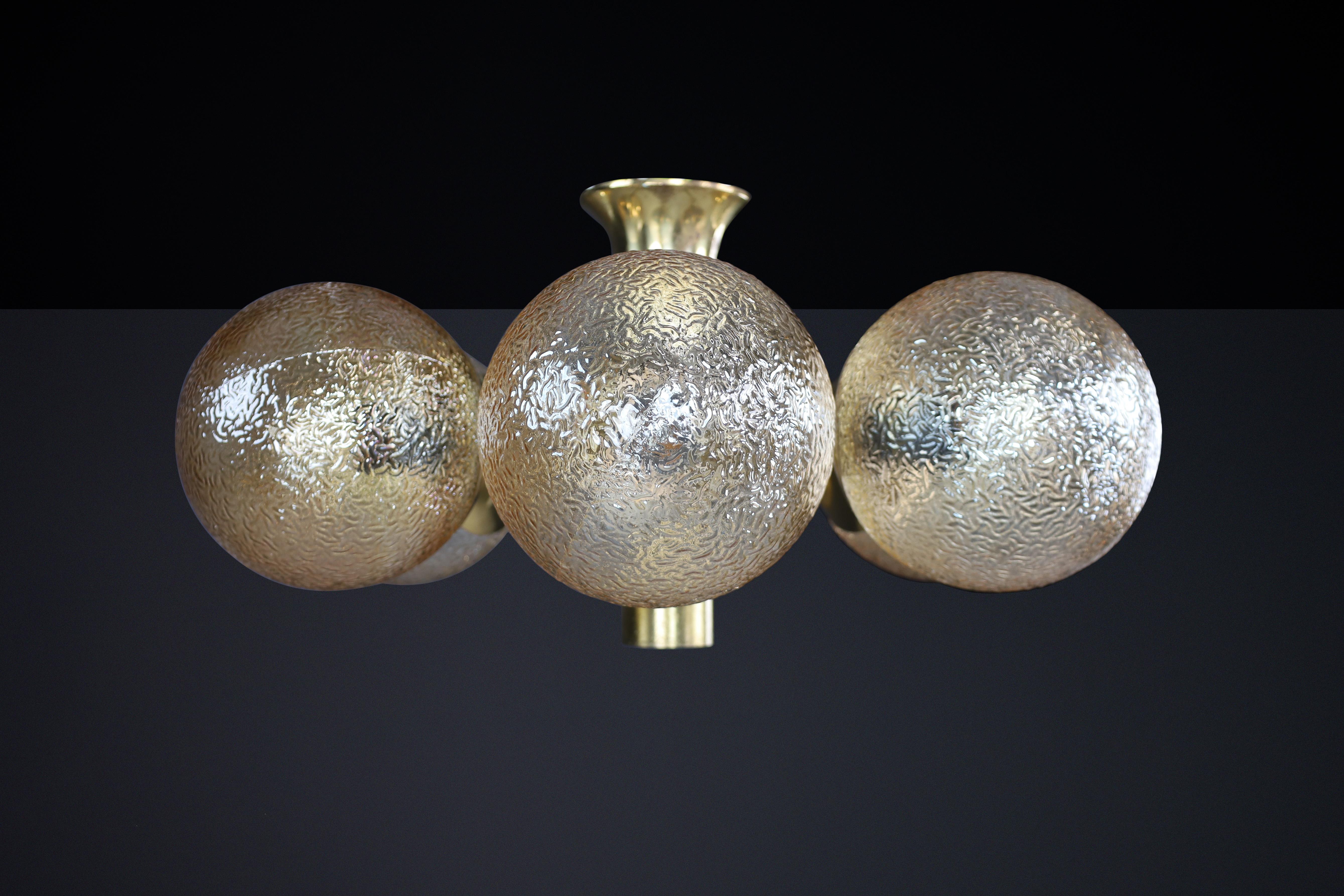 Patinated Brass Sputnik Chandelier with Six Gold-Colored Globes, Germany 1960s For Sale 6