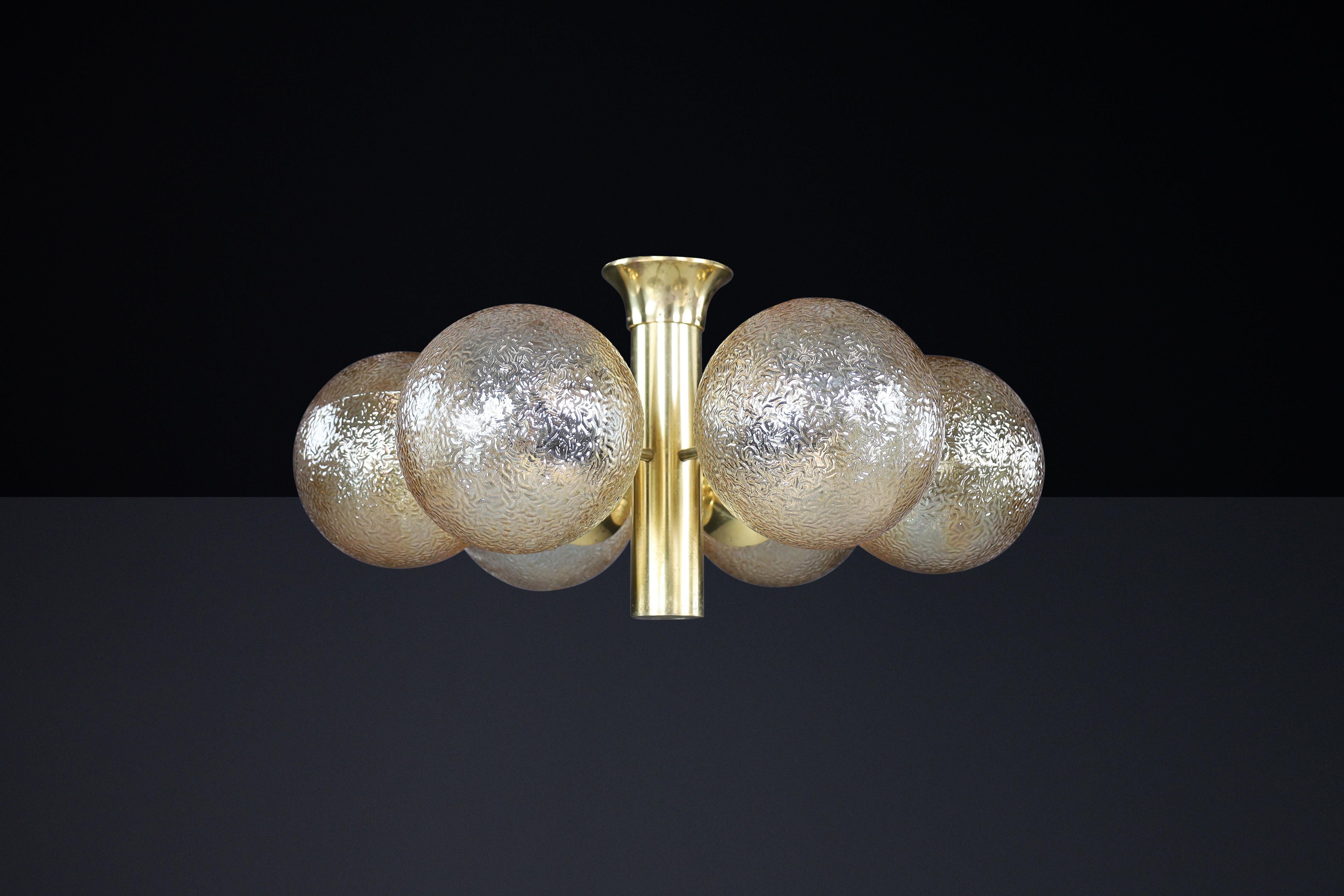Patinated Brass Sputnik Chandelier with Six Gold-Colored Globes, Germany 1960s For Sale 7