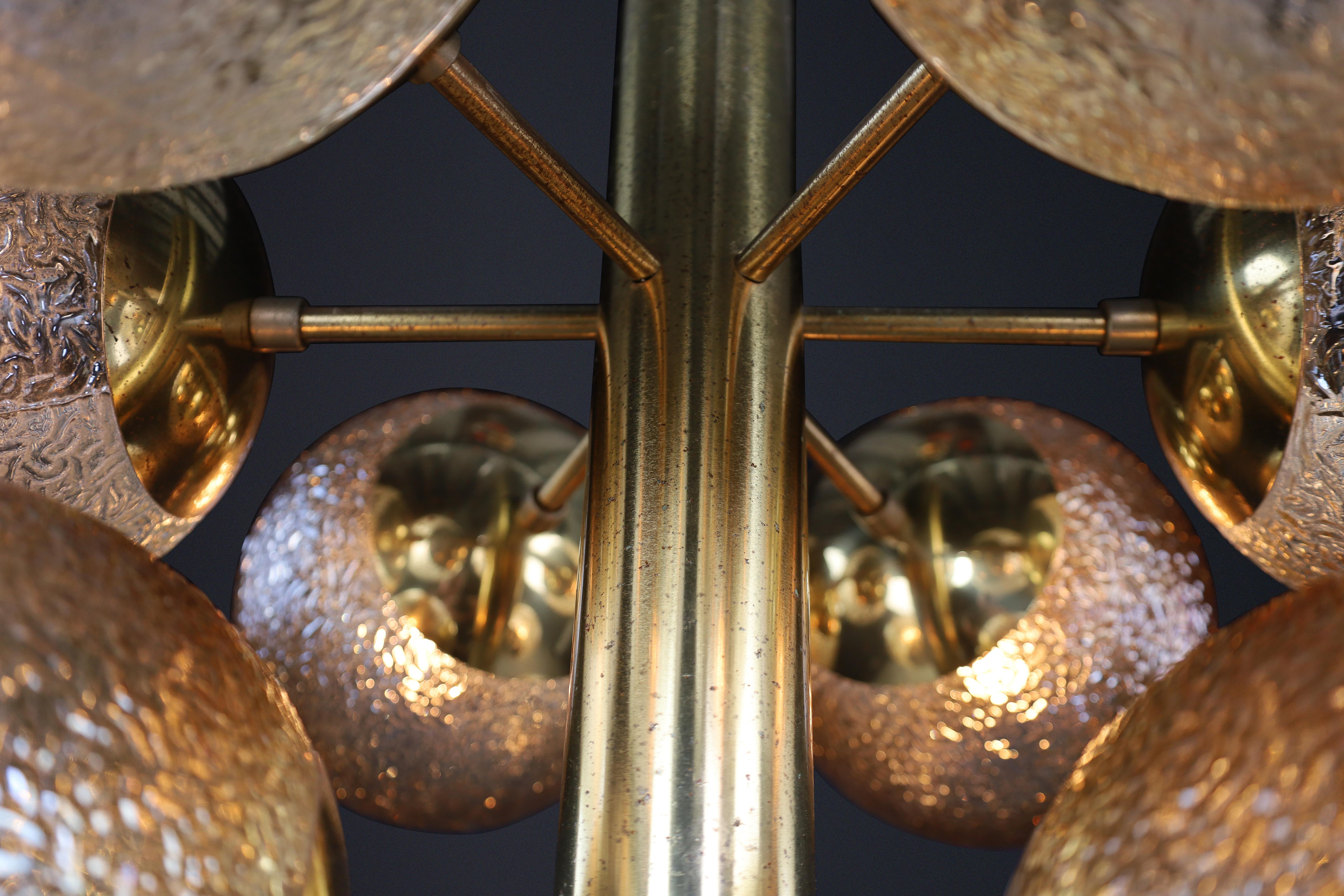 Patinated Brass Sputnik Chandelier with Six Gold-Colored Globes, Germany 1960s For Sale 8
