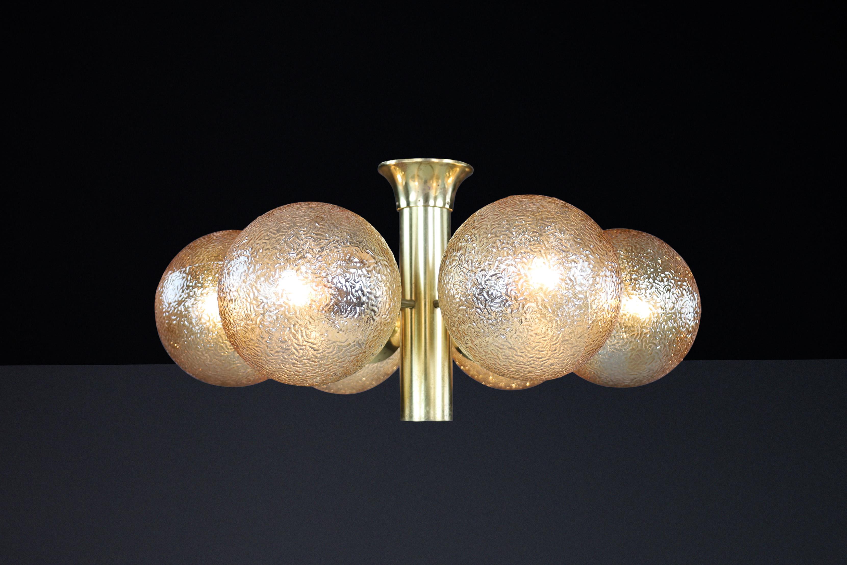 Patinated Brass Sputnik Chandelier with Six Gold-Colored Globes, Germany 1960s For Sale 4