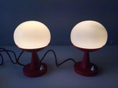 Kaiser Stil Milk Glass and Red Metal Pair of Table Lamps, Pop Art, Germany 1970s