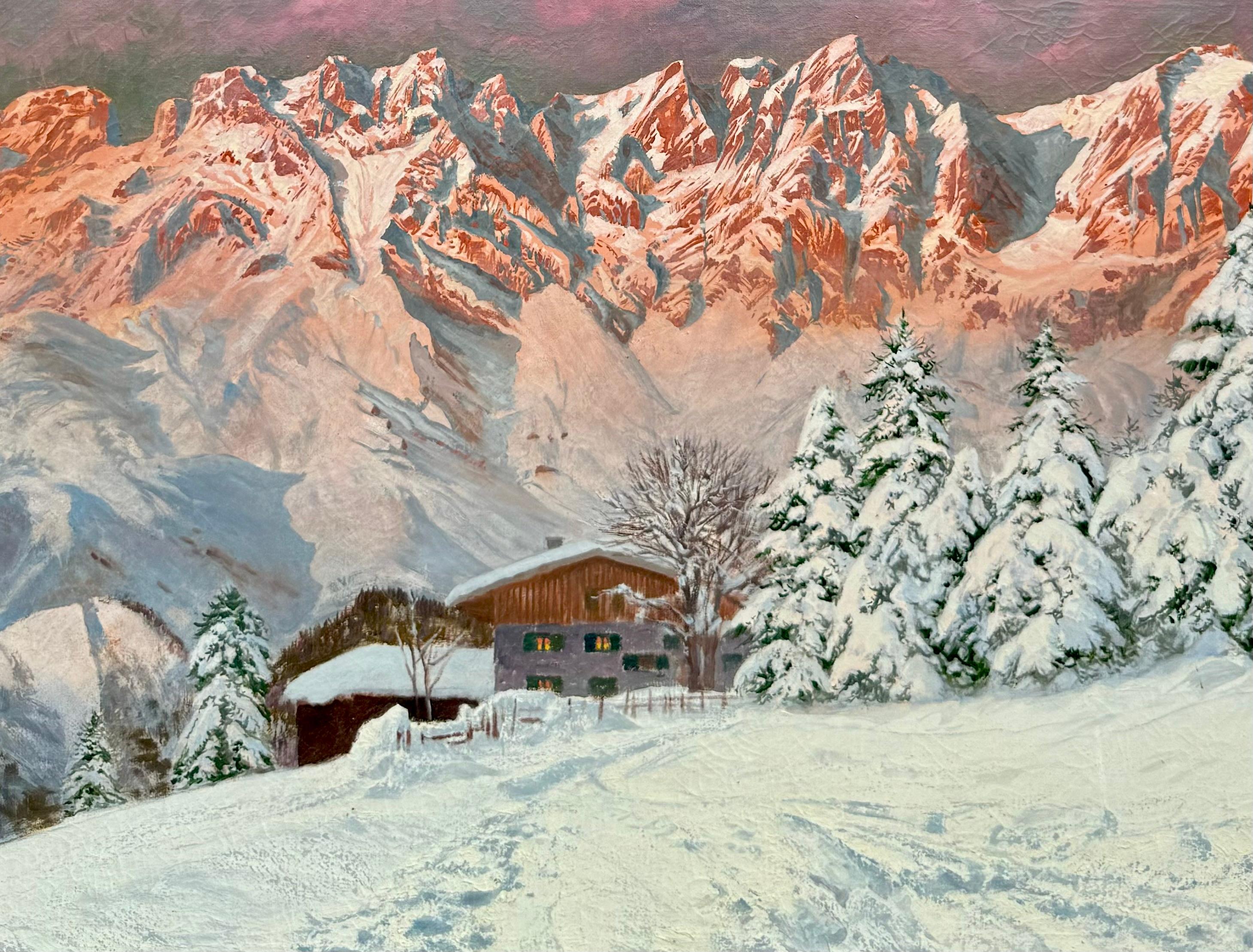„Kaisergebirge“ Österreichische Alpen, Gemälde in Twilight von Alois Arnegger (Viktorianisch) im Angebot