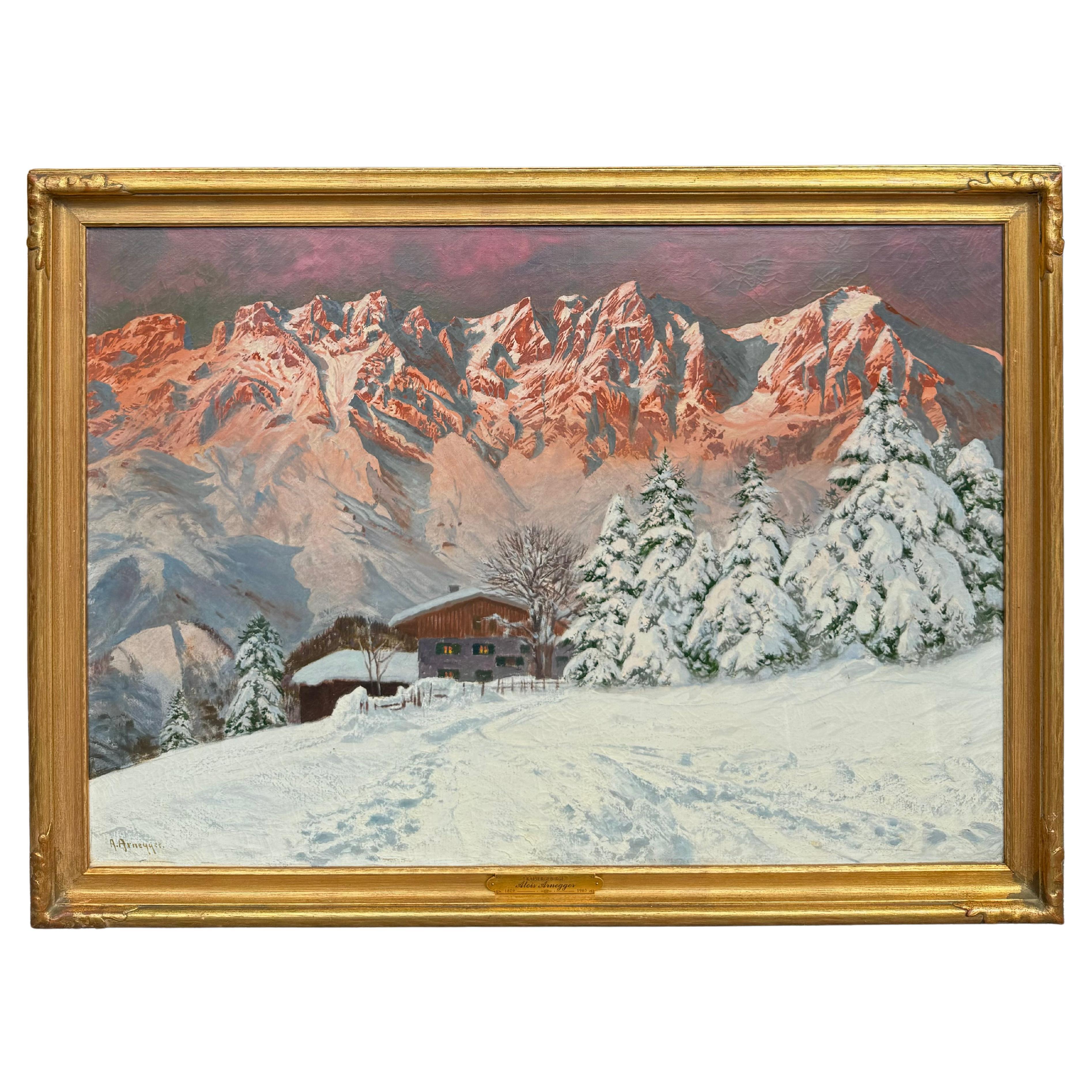"Kaisergebirge" Austrian Alps Painting at Twilight by Alois Arnegger