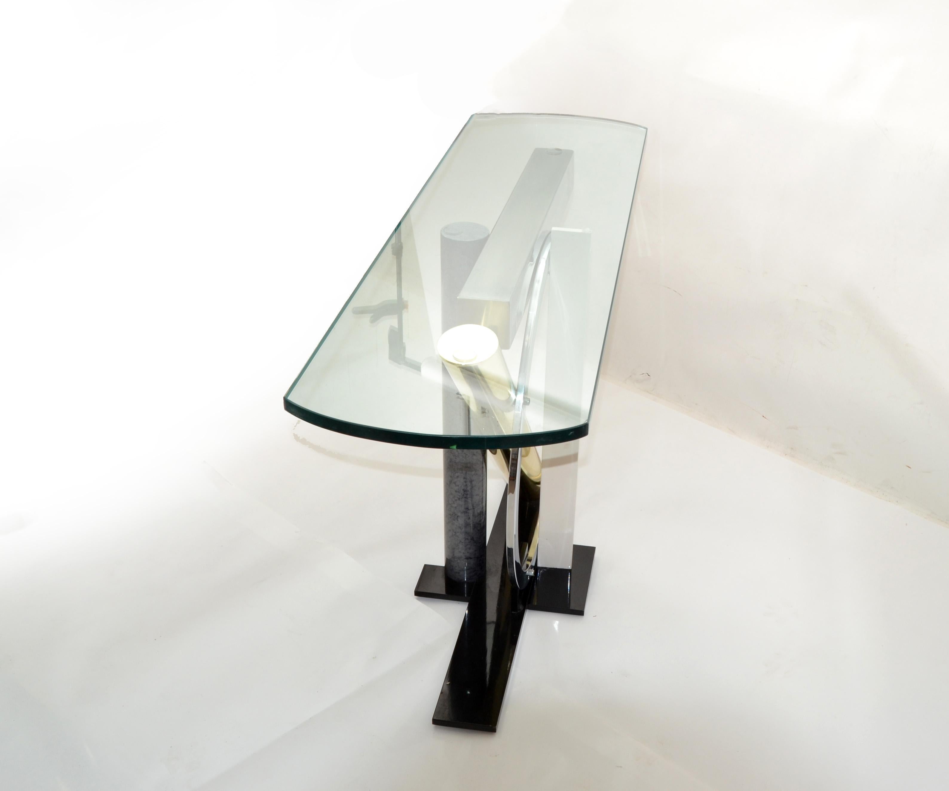 Kaizo Oto Design Institute of America Console Glass Table Brass, Steel, Chrome For Sale 3
