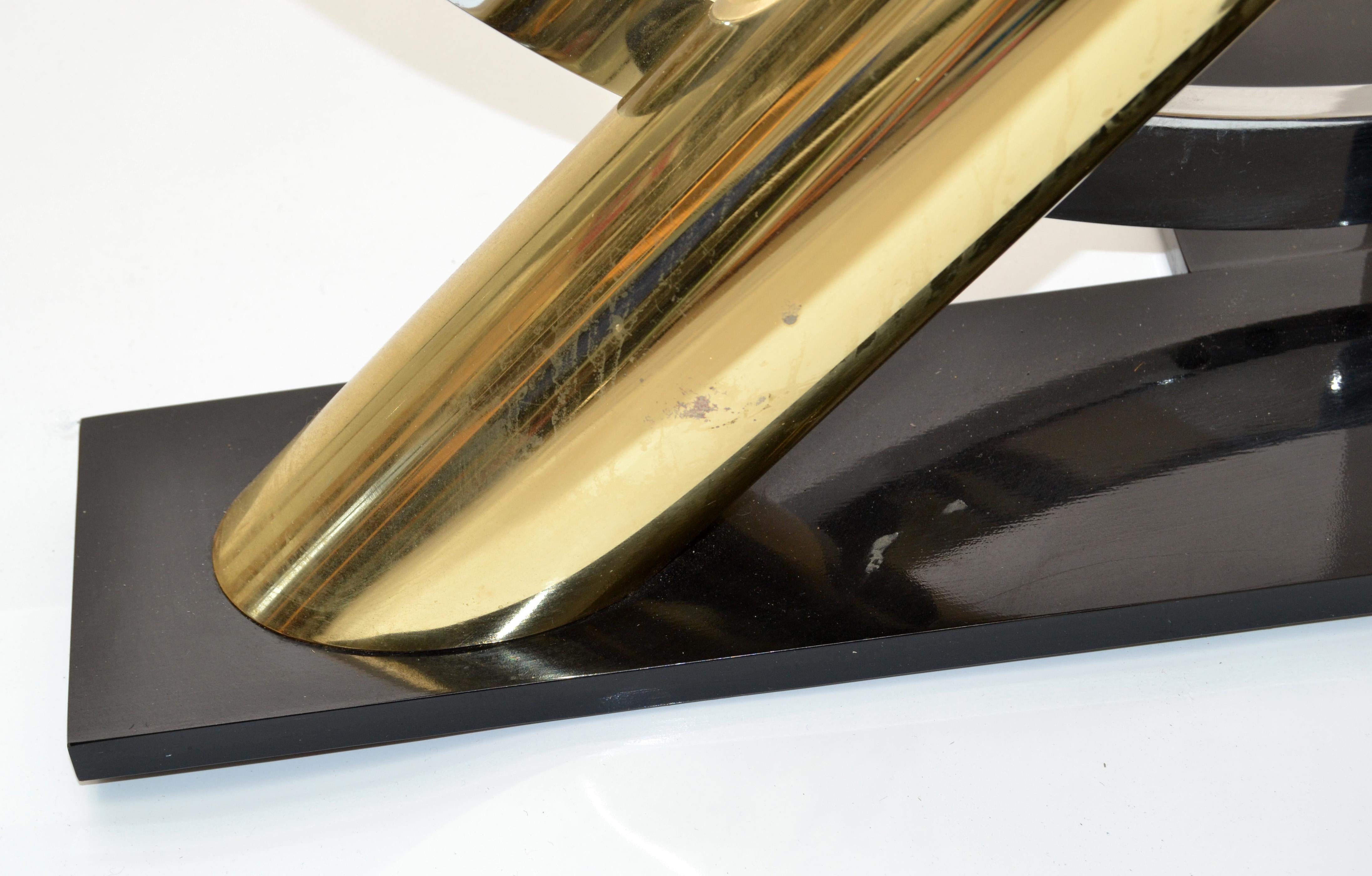 Kaizo Oto Design Institute of America Console Glass Table Brass, Steel, Chrome For Sale 4