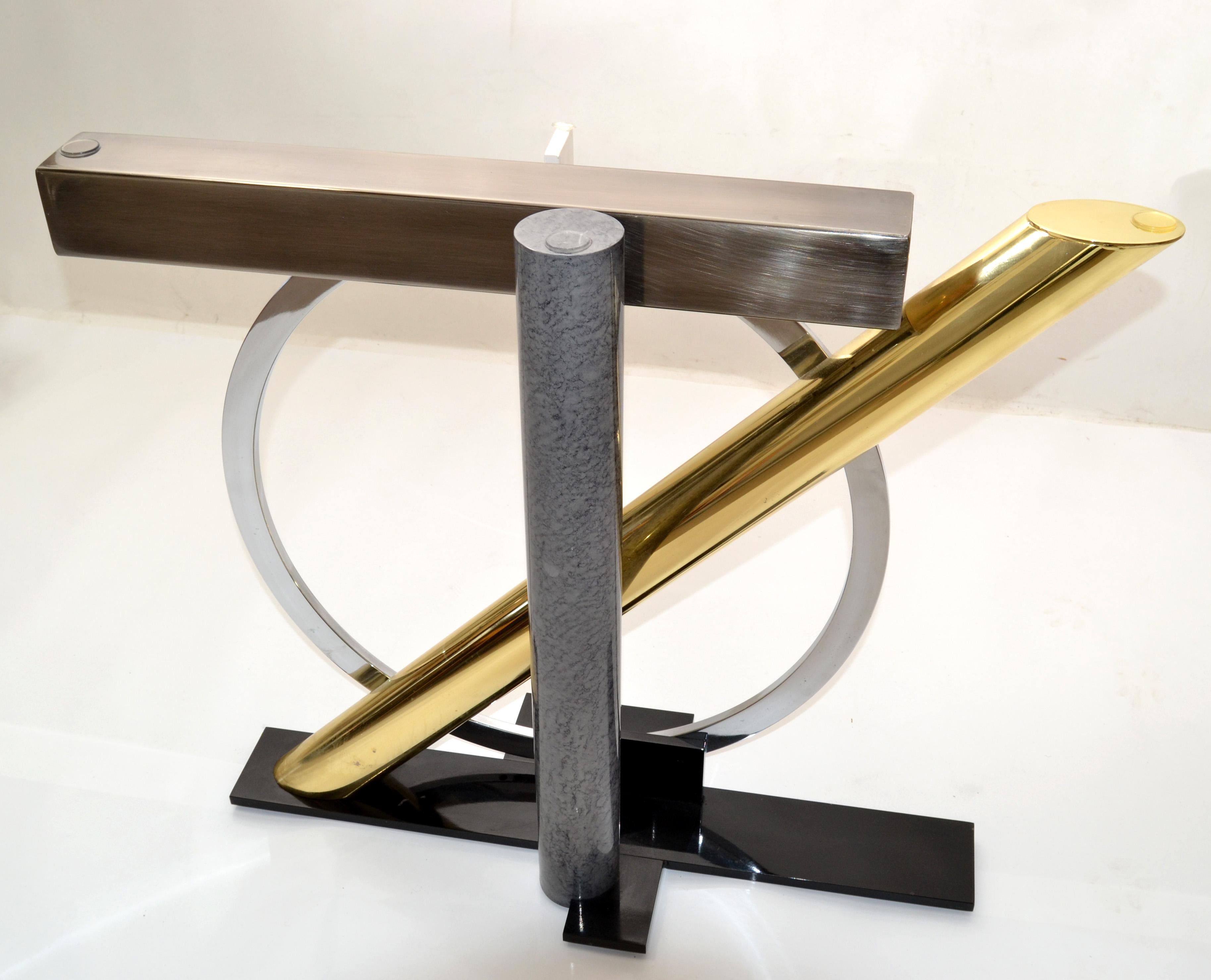 Kaizo Oto Design Institute of America Console Glass Table Brass, Steel, Chrome For Sale 5