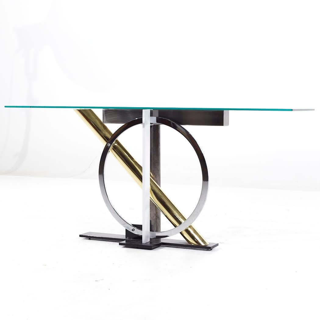 Post-Modern Kaizo Oto for Design Institute America Postmodern Steel and Brass Console Table For Sale