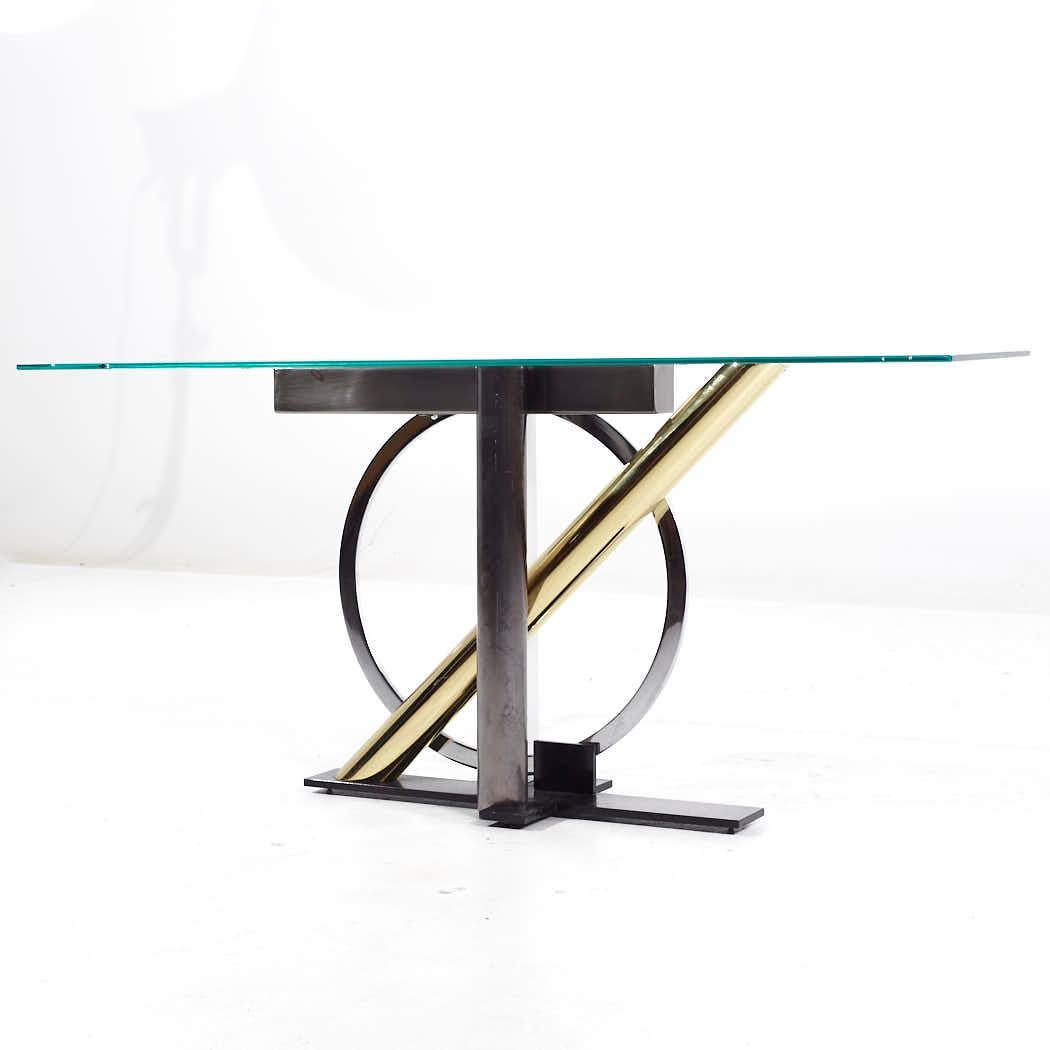 Late 20th Century Kaizo Oto for Design Institute America Postmodern Steel and Brass Console Table For Sale