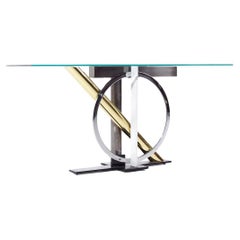 Vintage Kaizo Oto for Design Institute America Postmodern Steel and Brass Console Table