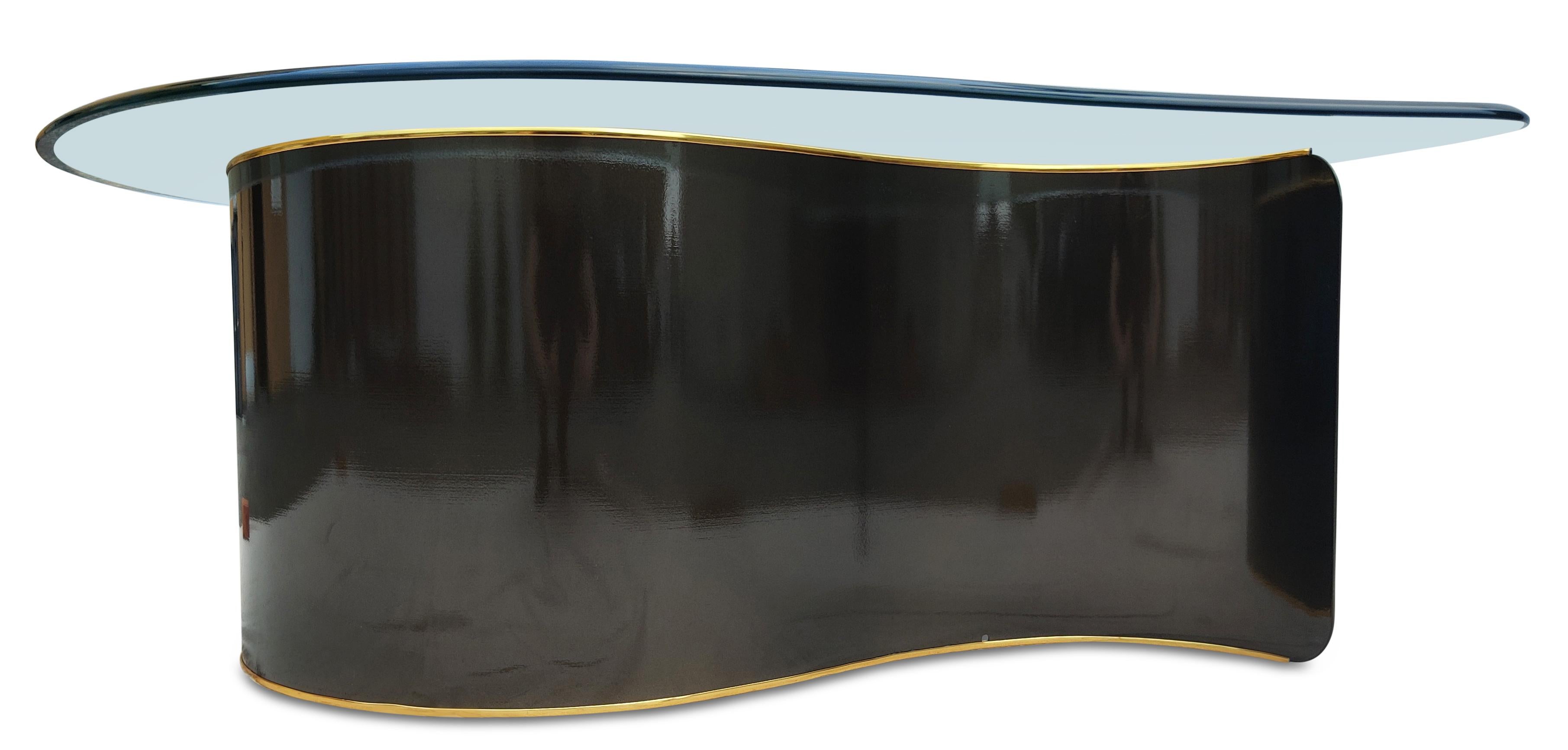Fin du 20e siècle Kaizo Oto pour DIA Bronze Powdercoated Curved Steel Teardrop Glass Post-Modern en vente
