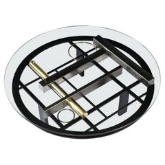 Kaizo Oto Gold Black And Steel Art Deco Inspired Round Glass Top Coffee Table