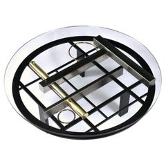 Kaizo Oto Gold Black And Steel Art Deco Inspired Round Glass Top Coffee Table