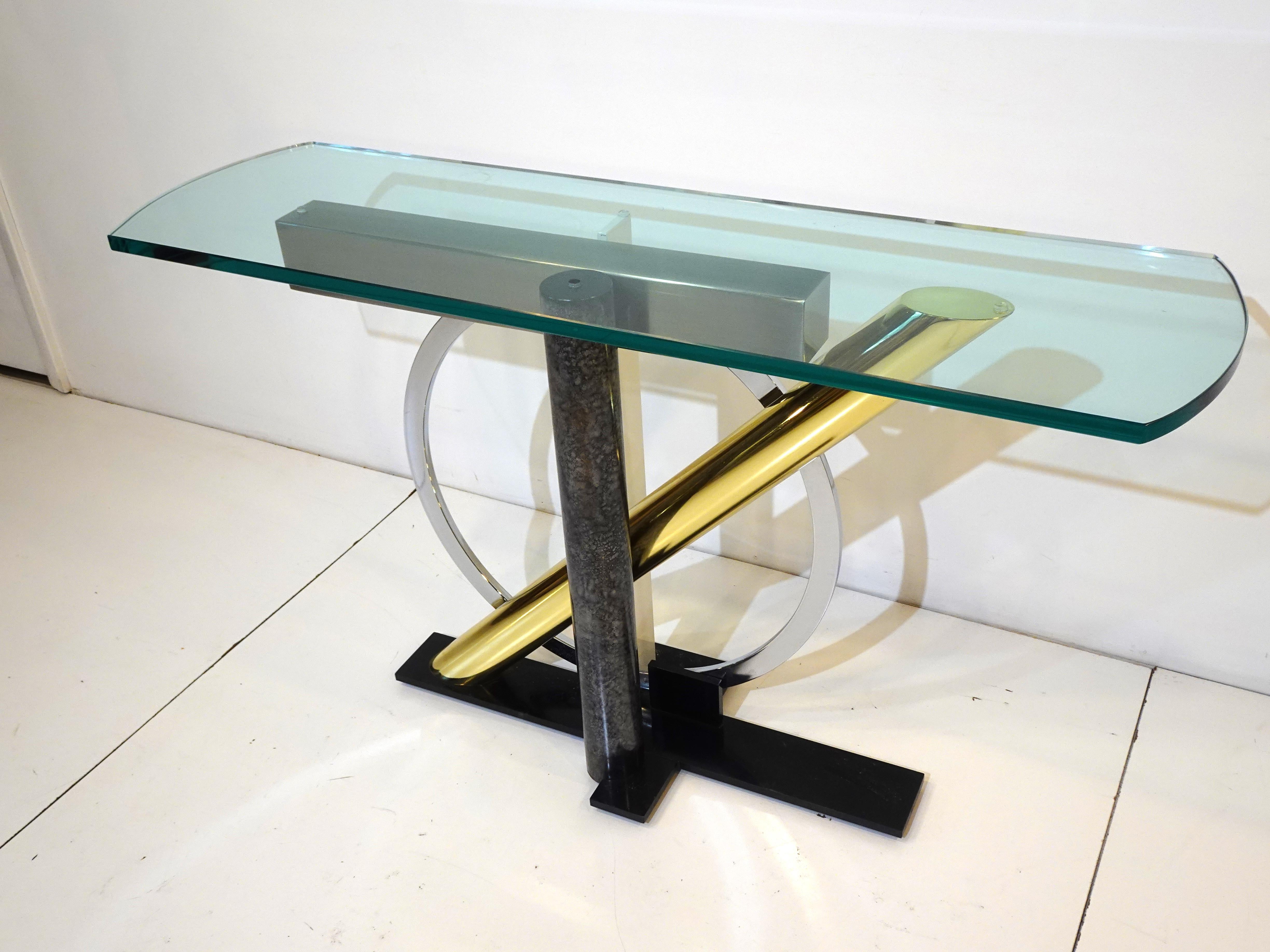 Modern Kaizo Oto Mixed Metal / Glass Console Table for DIA For Sale