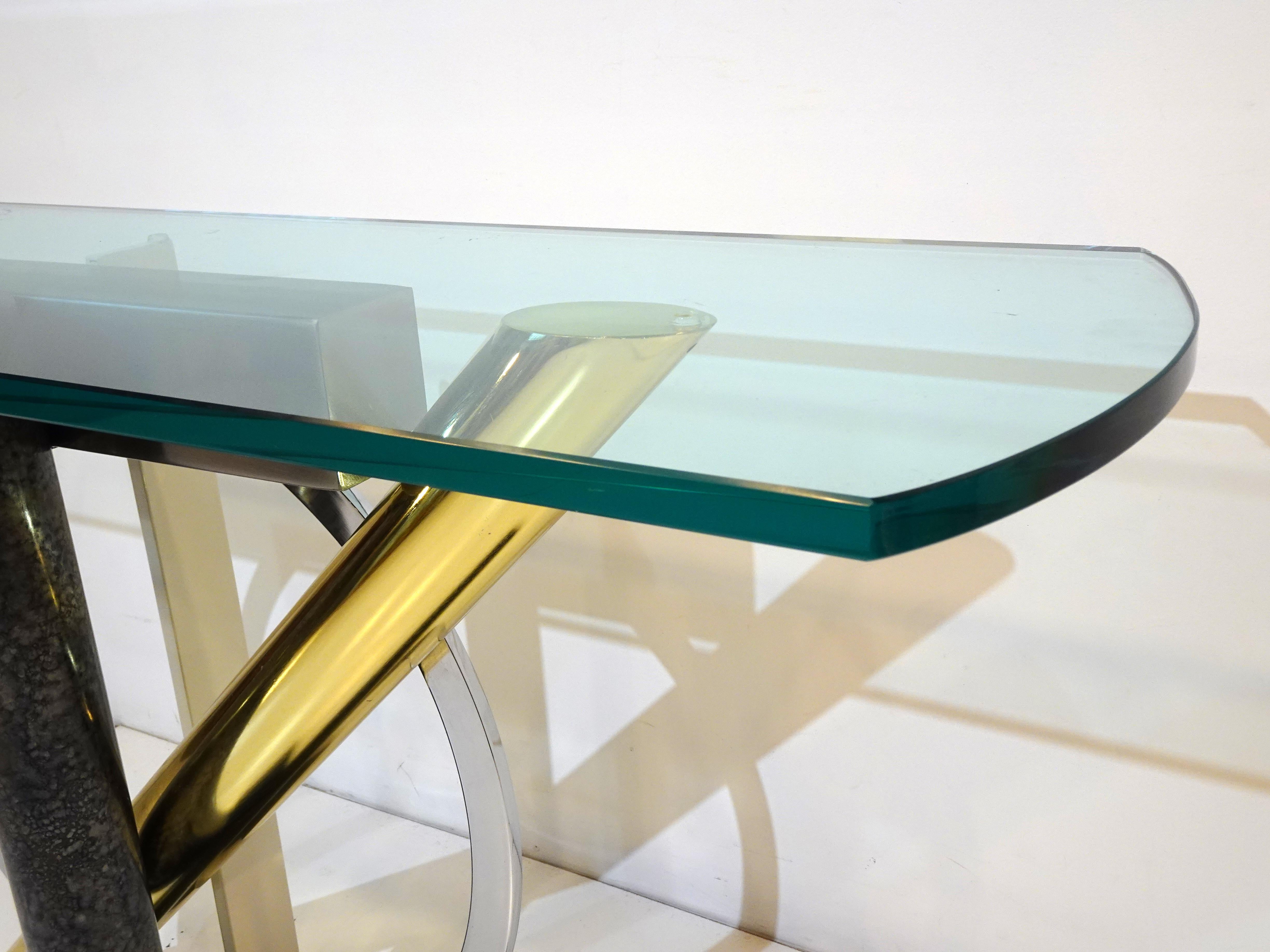 American Kaizo Oto Mixed Metal / Glass Console Table for DIA For Sale
