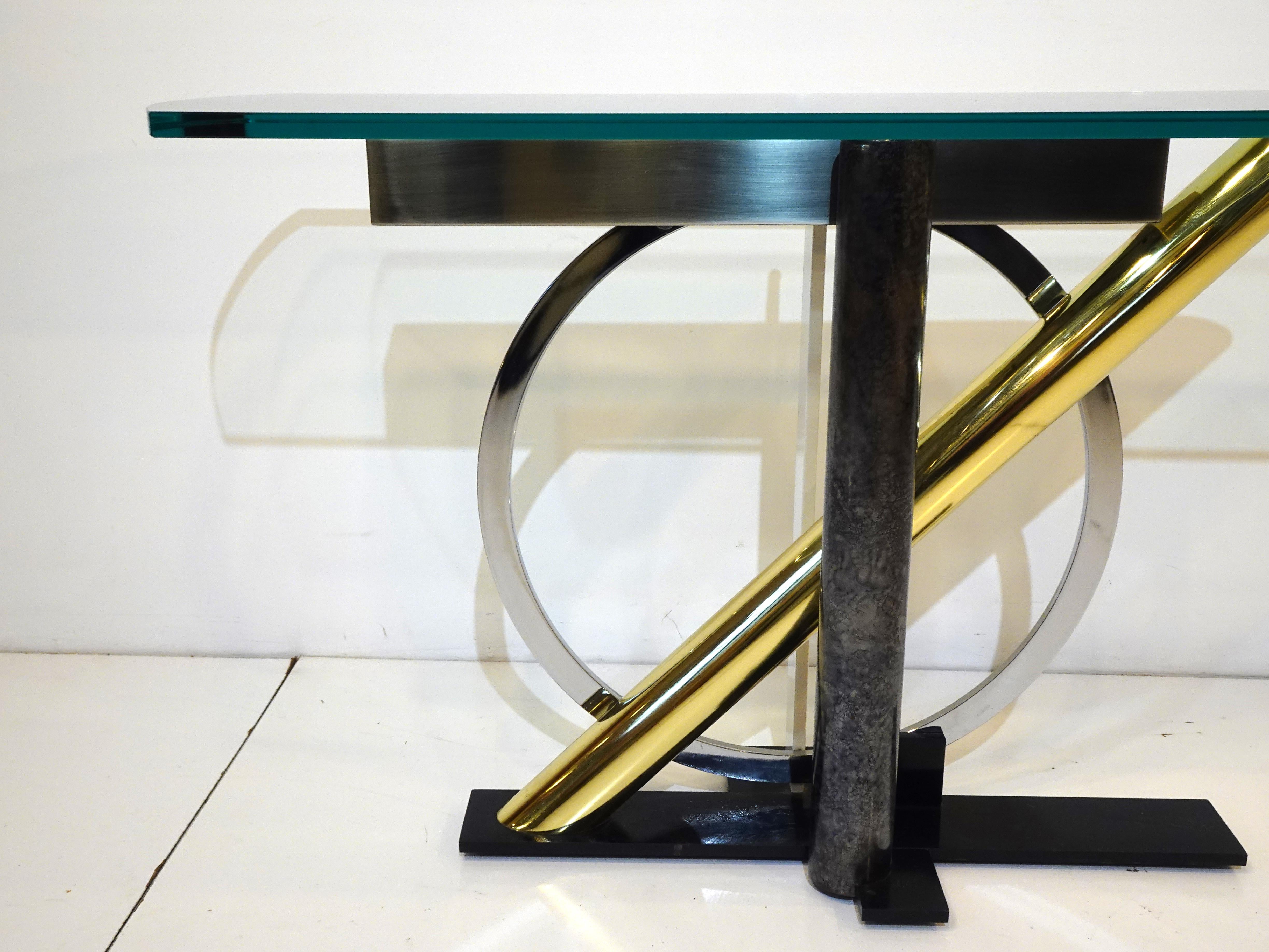 Kaizo Oto Mixed Metal / Glass Console Table for DIA In Good Condition For Sale In Cincinnati, OH