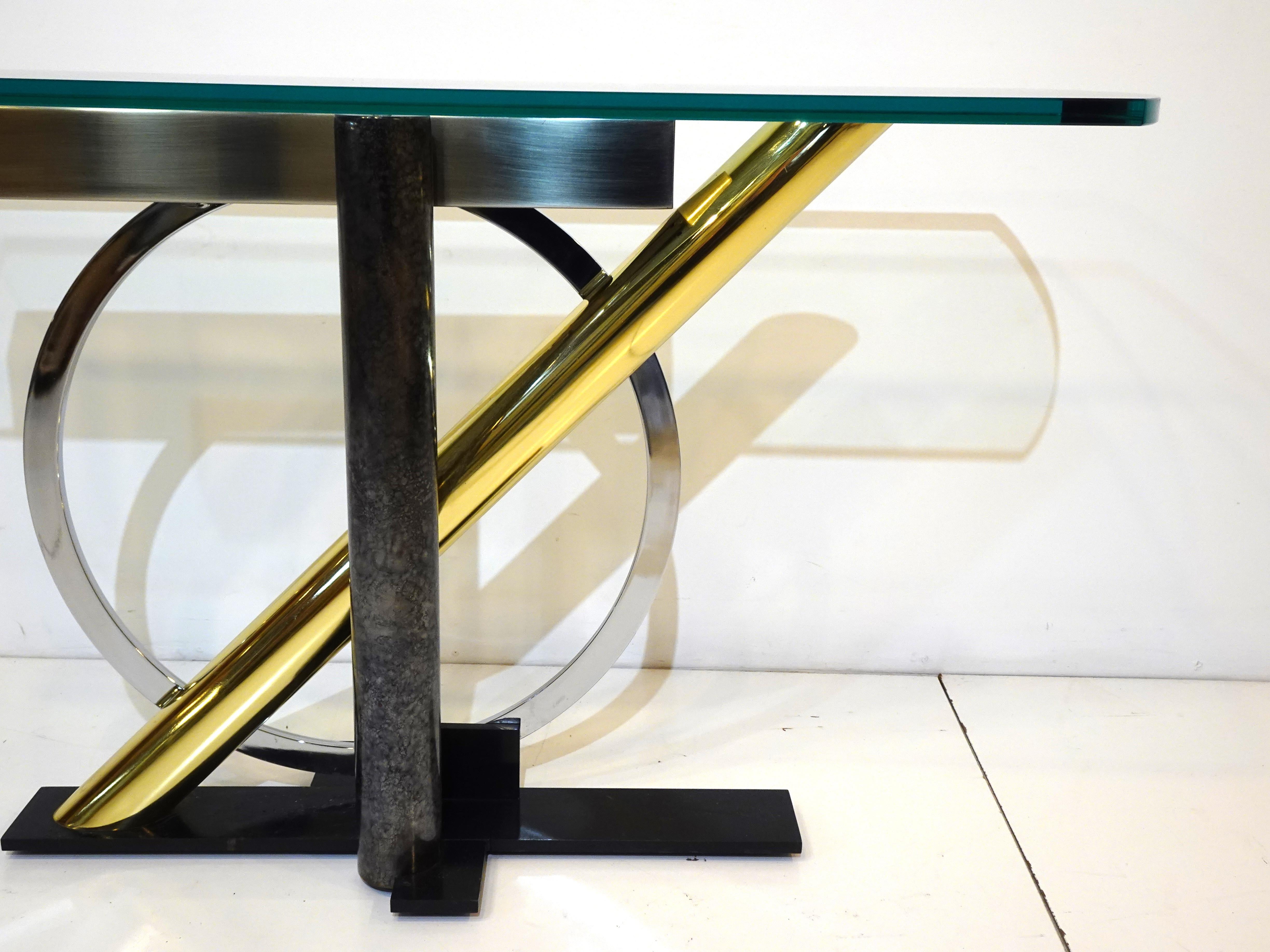 20th Century Kaizo Oto Mixed Metal / Glass Console Table for DIA For Sale