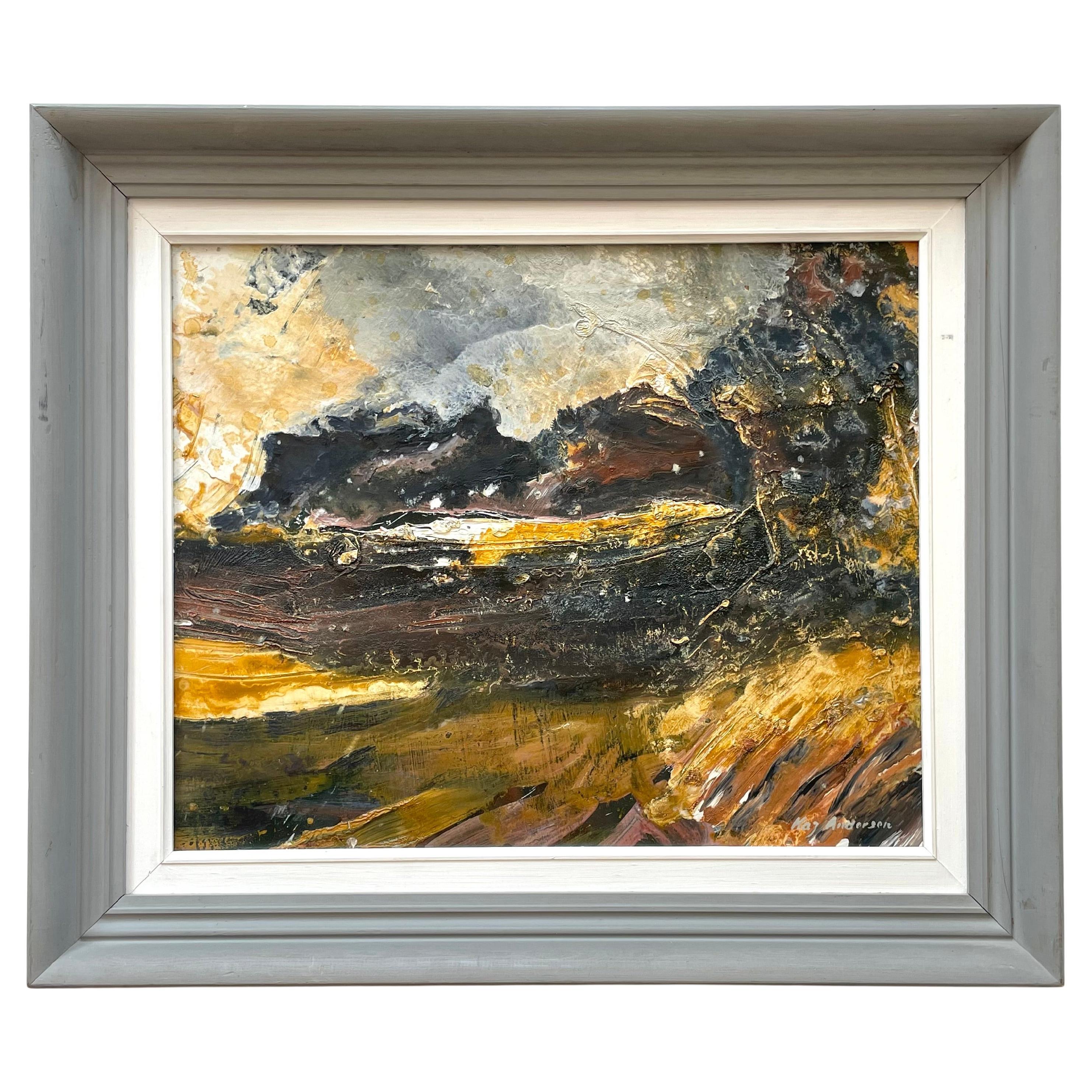 Kaj Andersen abtract Danish vintage mid century 1970s expressions oil painting
