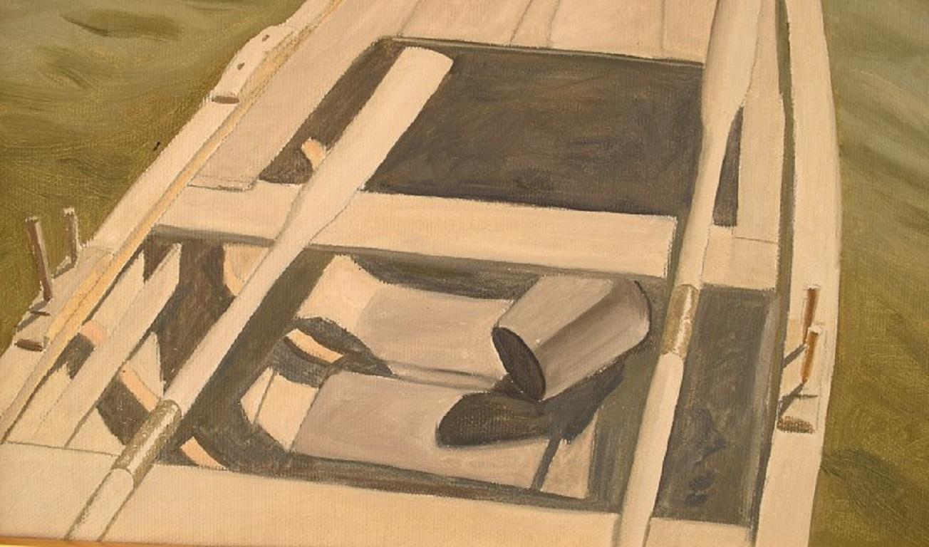 Kaj Bernstone 'B. 1947', Swedish Artist, Oil on Canvas, Dinghy with Oars In Excellent Condition For Sale In Copenhagen, DK