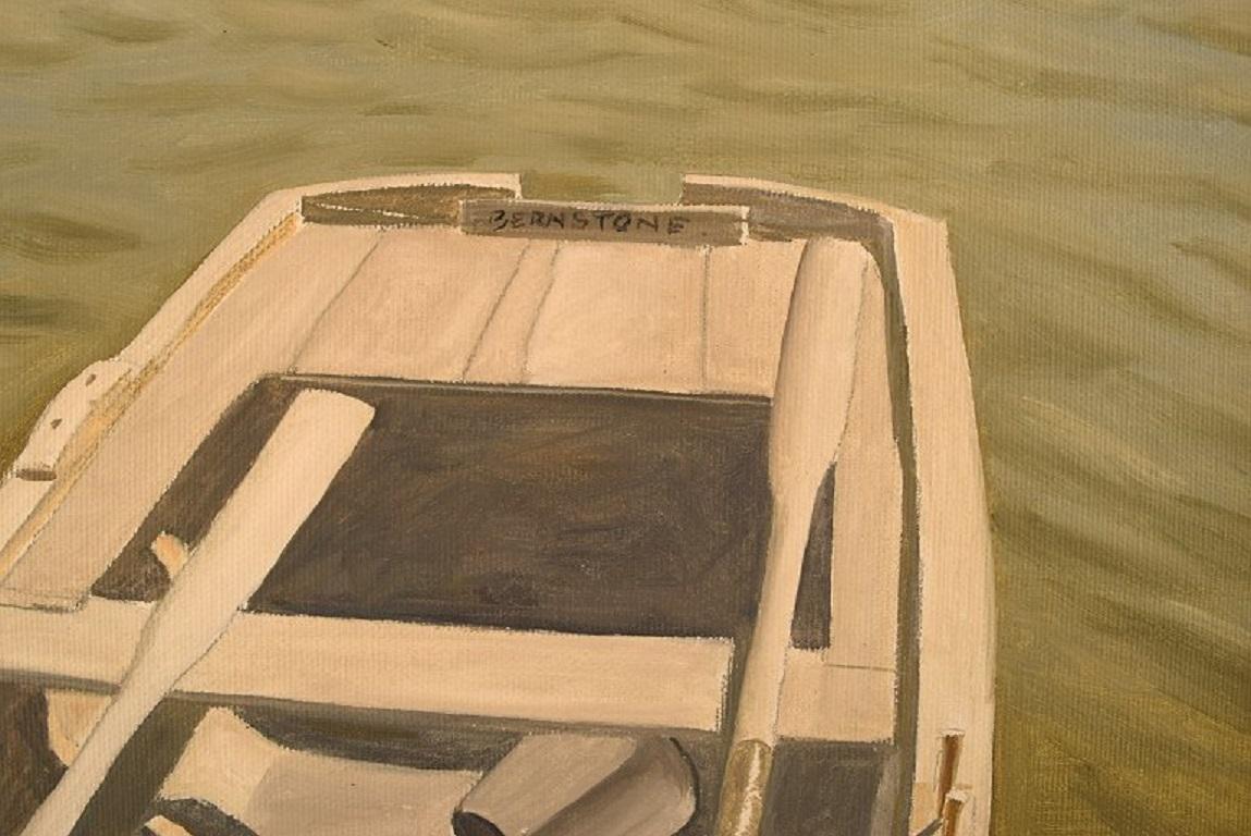 20th Century Kaj Bernstone 'B. 1947', Swedish Artist, Oil on Canvas, Dinghy with Oars For Sale