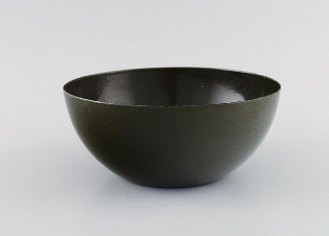 Scandinavian Modern Kaj Franck for Finel, Two Dark Green Bowls in Enamelled Metal For Sale