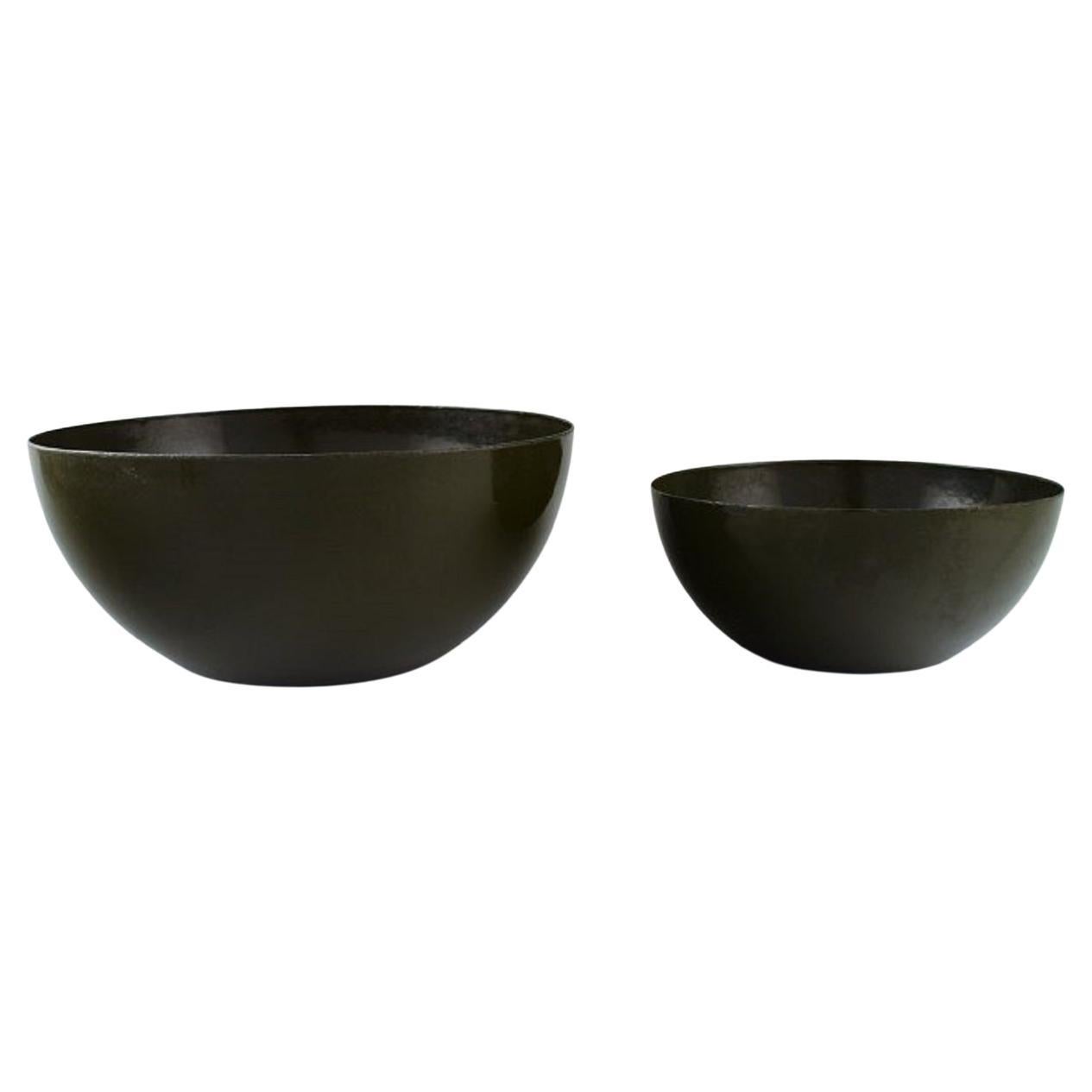 Kaj Franck for Finel, Two Dark Green Bowls in Enamelled Metal For Sale