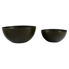 Vintage Kaj Franck for Finel, Two Dark Green Bowls in Enamelled Metal