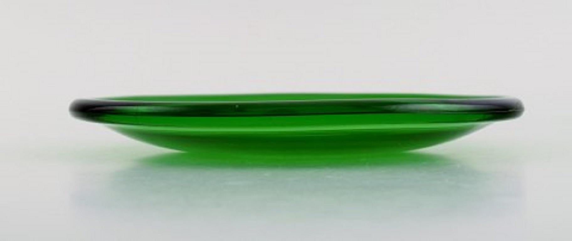 Finnish Kaj Franck '1911-1989' for Nuutajärvi, Six Luna Plates in Green Art Glass