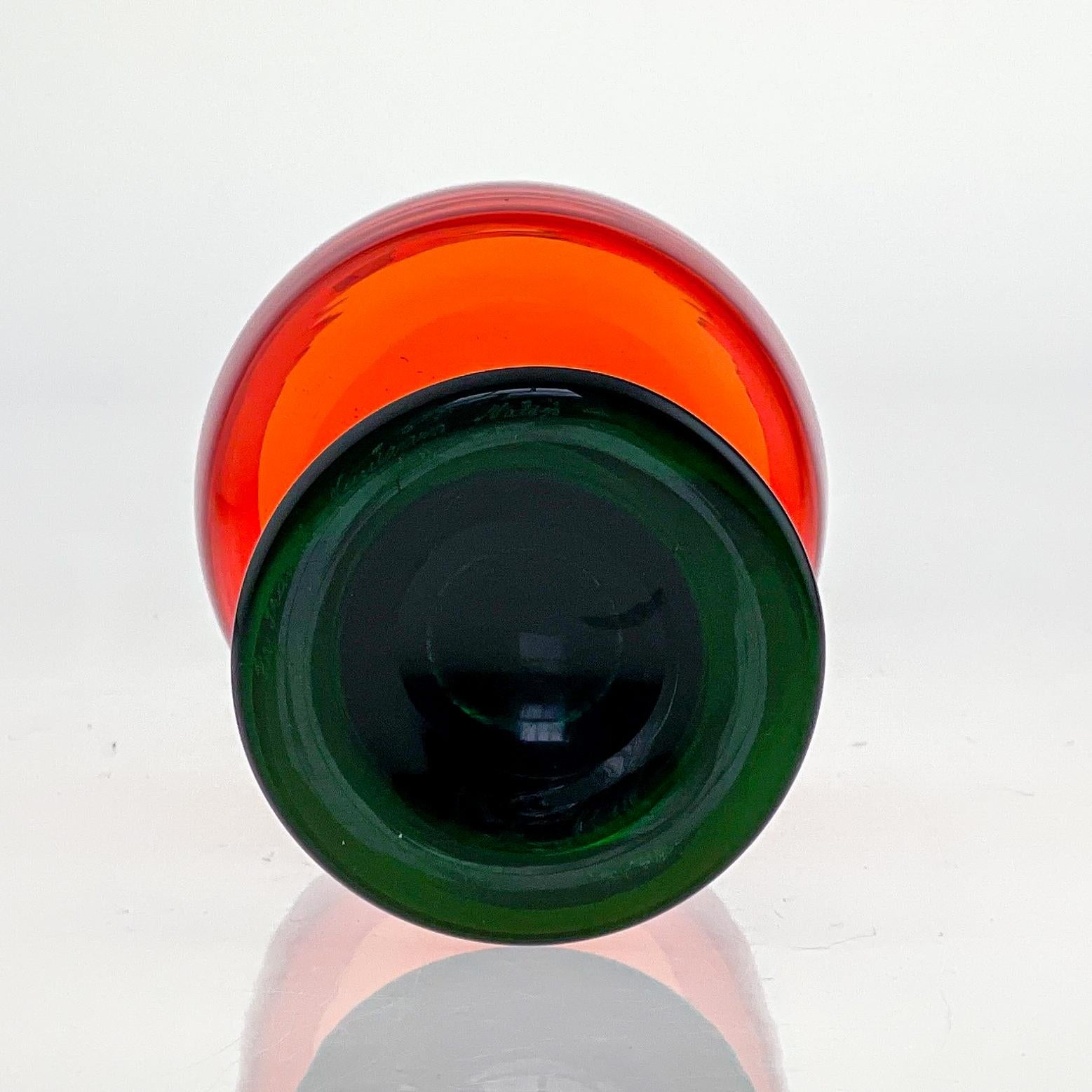 Scandinavian Modern Kaj Franck Glass Art-Object Trophy Handblown Orange Blue  6