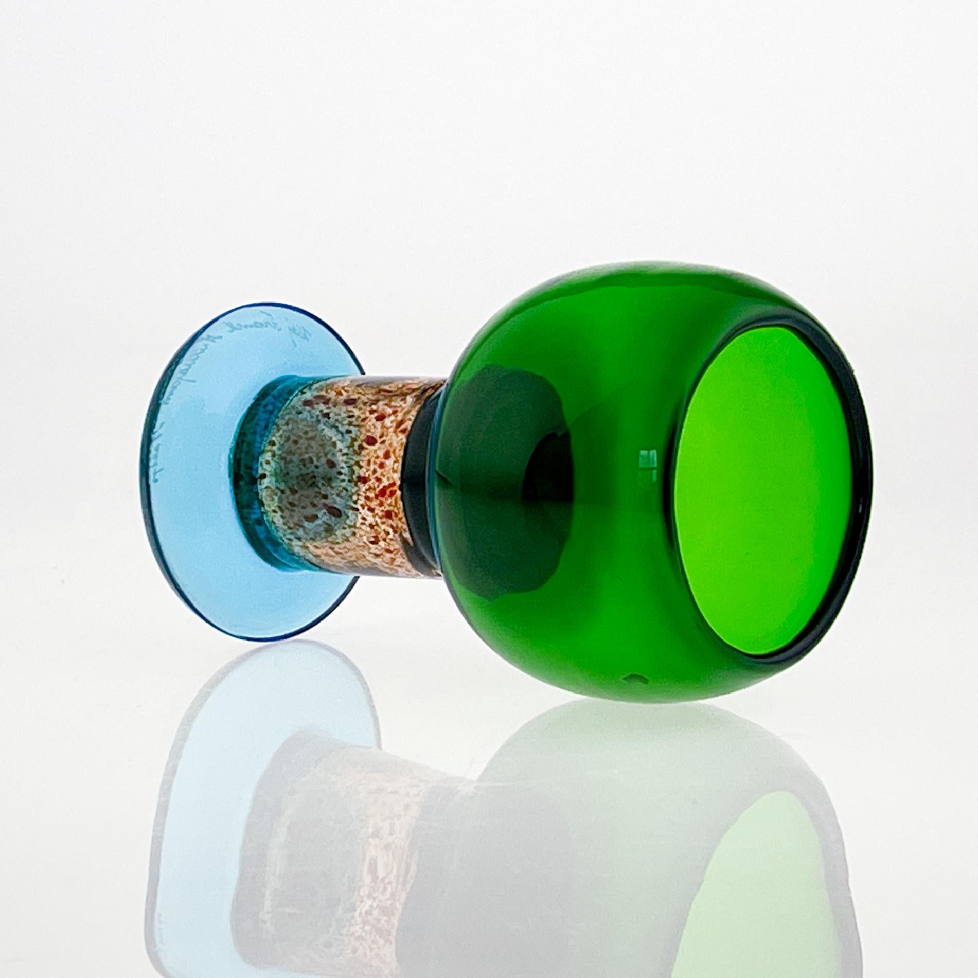 Hand-Crafted Scandinavian Modern Kaj Franck Glass Art-Object Trophy Handblown Green Blue 