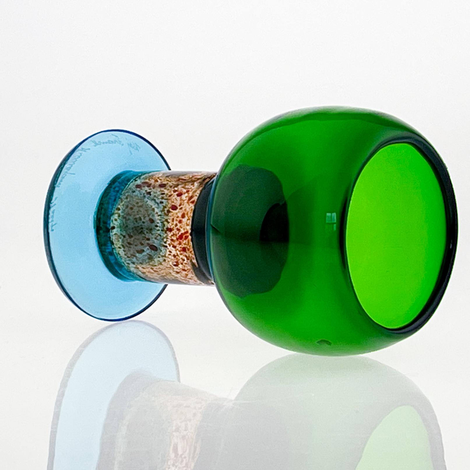 Scandinavian Modern Kaj Franck Glass Art-Object Trophy Handblown Green Blue  In Good Condition In EL Waalre, NL