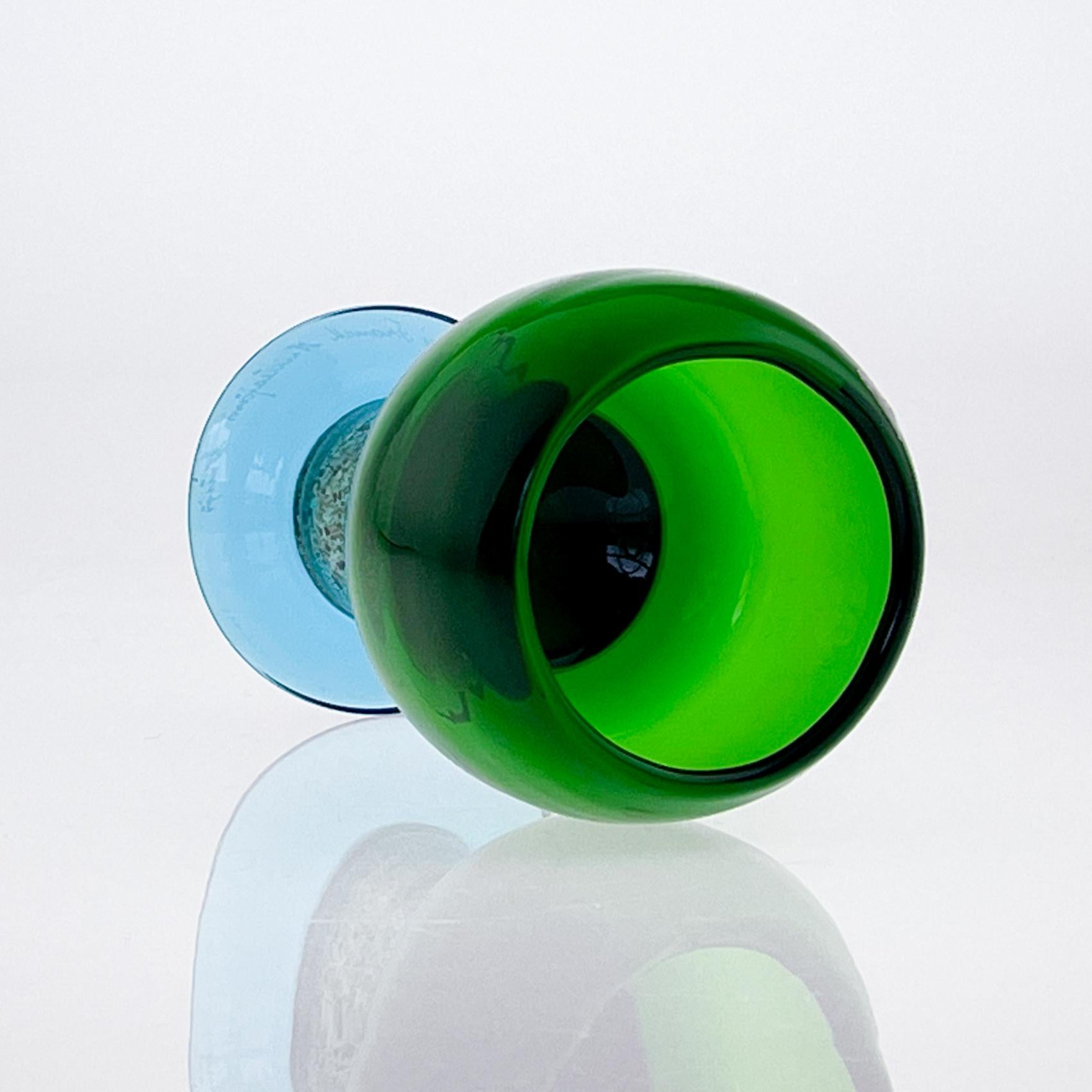 Late 20th Century Scandinavian Modern Kaj Franck Glass Art-Object Trophy Handblown Green Blue 