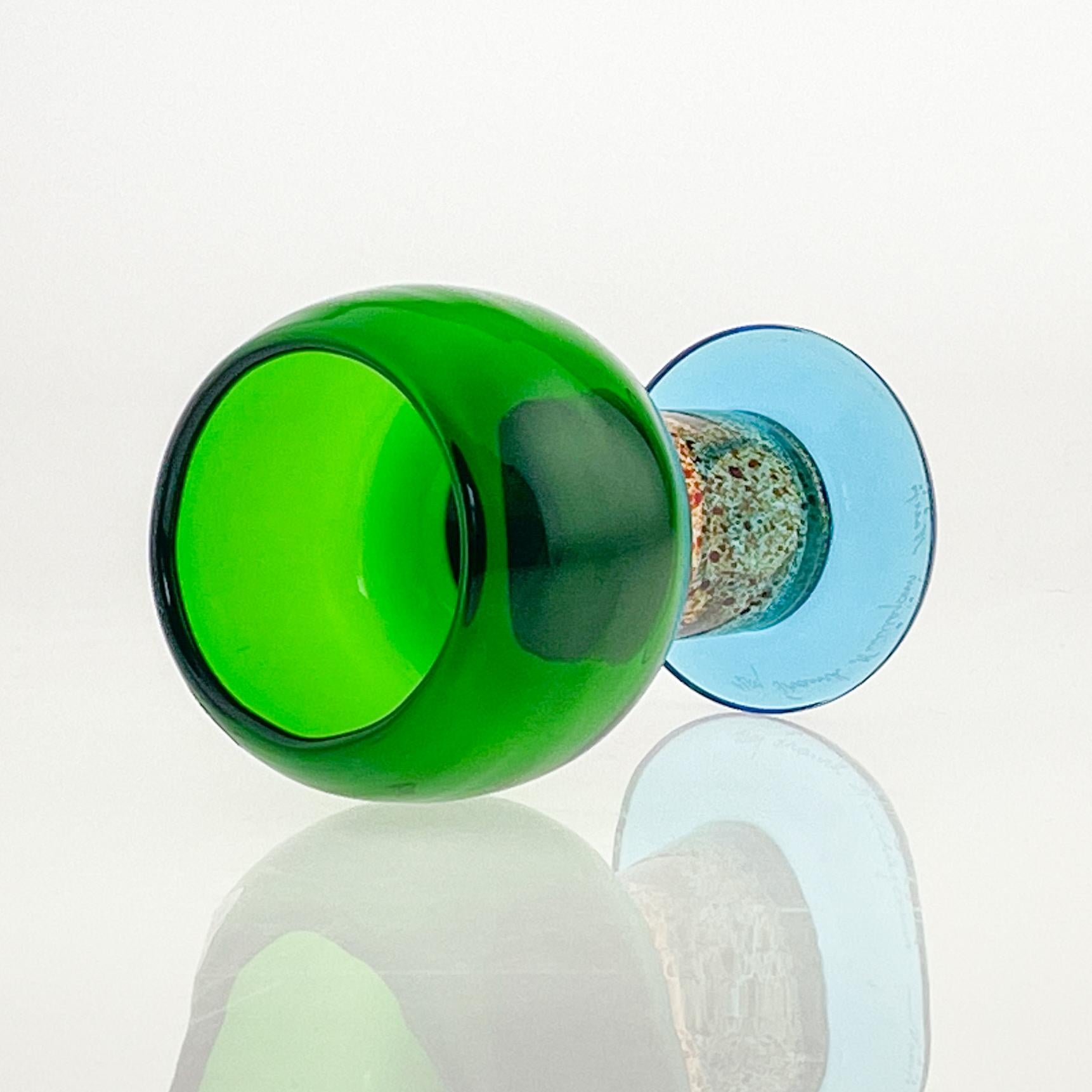Scandinavian Modern Kaj Franck Glass Art-Object Trophy Handblown Green Blue  2