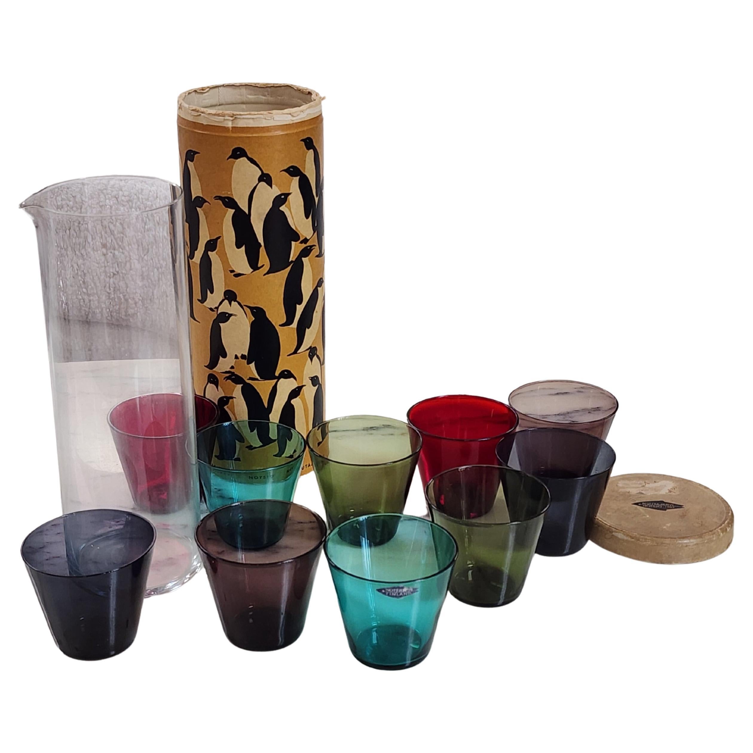 Kaj Franck Blown Glass Cocktail Nuutajarvi Penguin Party Set For Sale