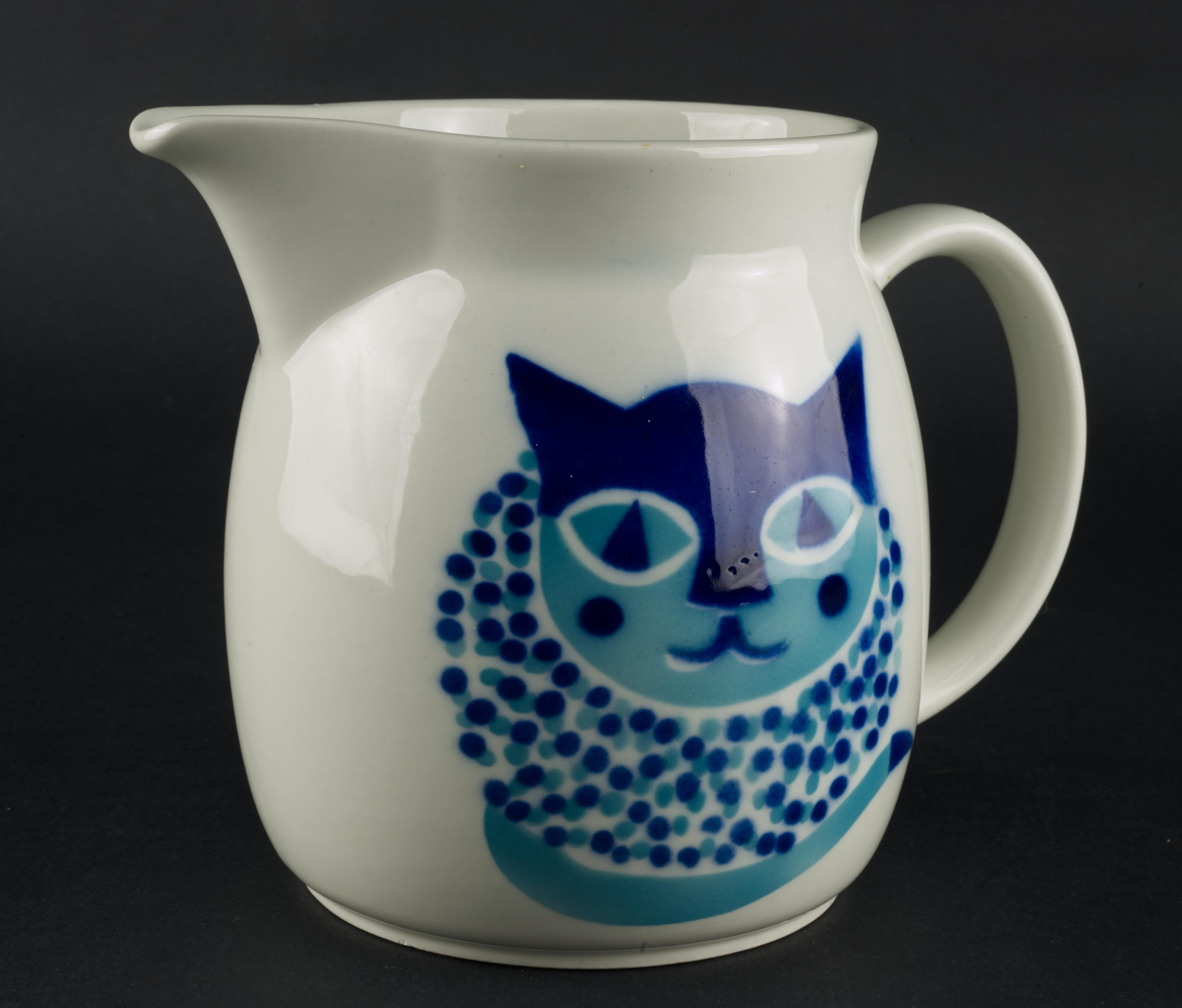 Scandinavian Modern Kaj Franck Ceramic Kissa Cat Pitcher for Arabia Finland 1960s