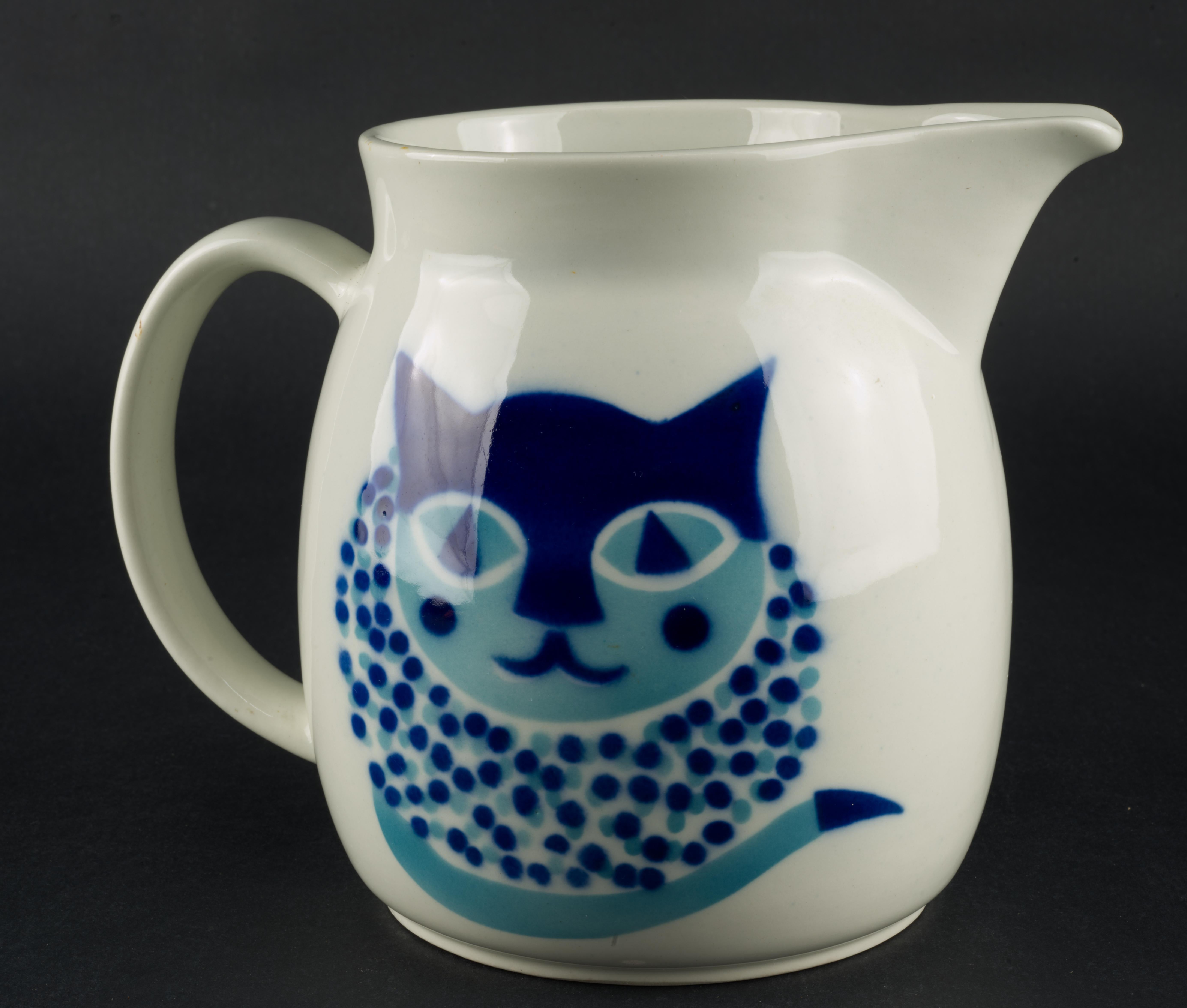 Glazed Kaj Franck Ceramic Kissa Cat Pitcher for Arabia Finland 1960s