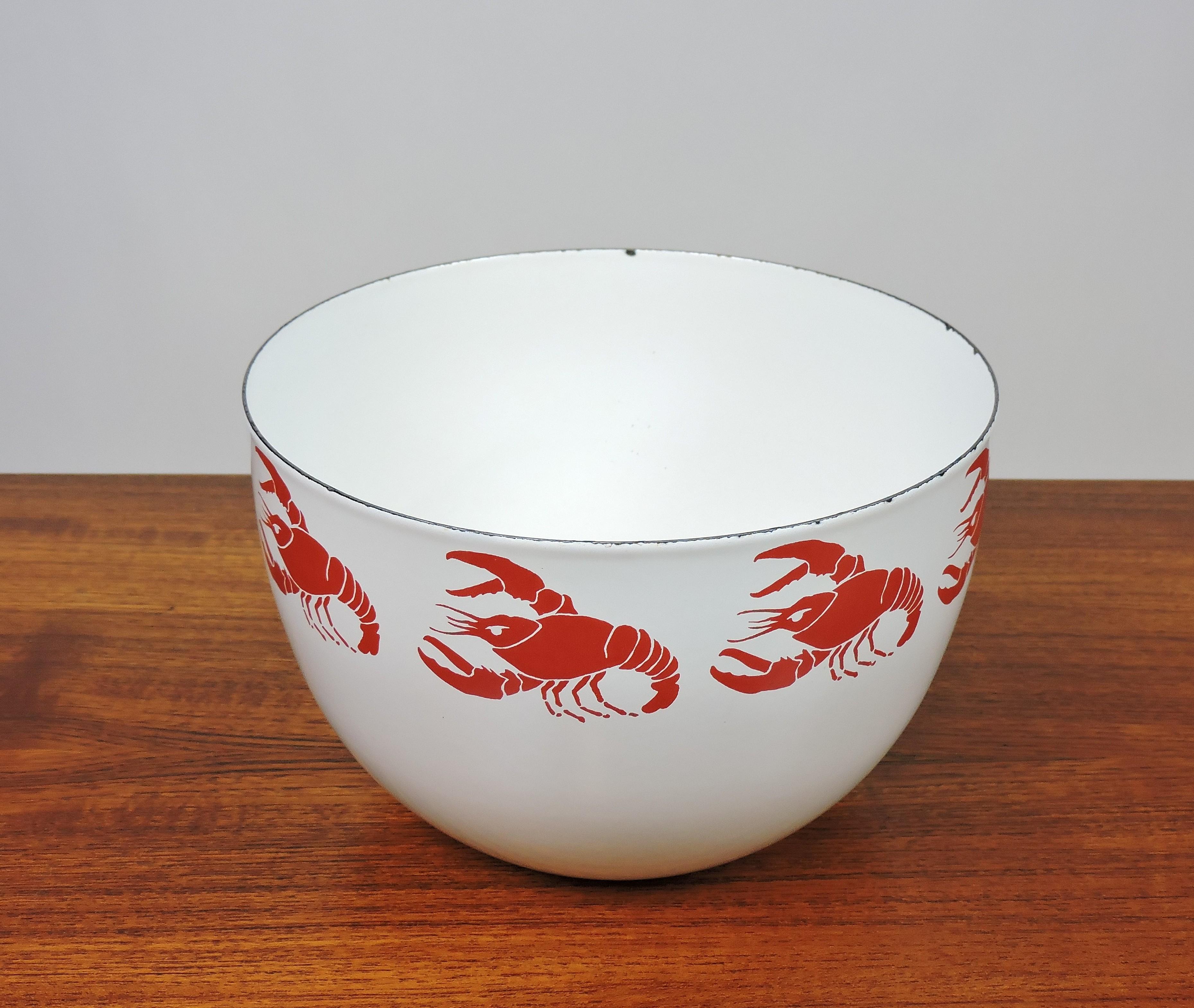 Scandinavian Modern Kaj Franck Finnish Modern Enamel Metal Lobster Bowl Finel Arabia