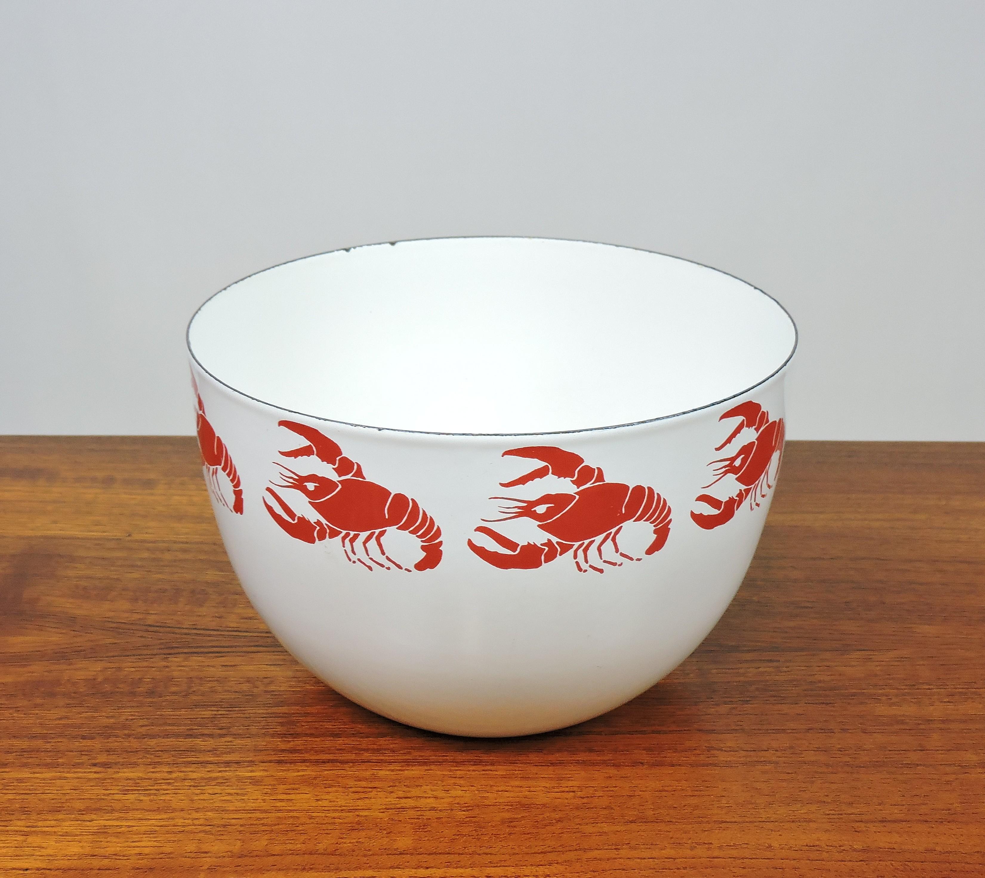 Enameled Kaj Franck Finnish Modern Enamel Metal Lobster Bowl Finel Arabia