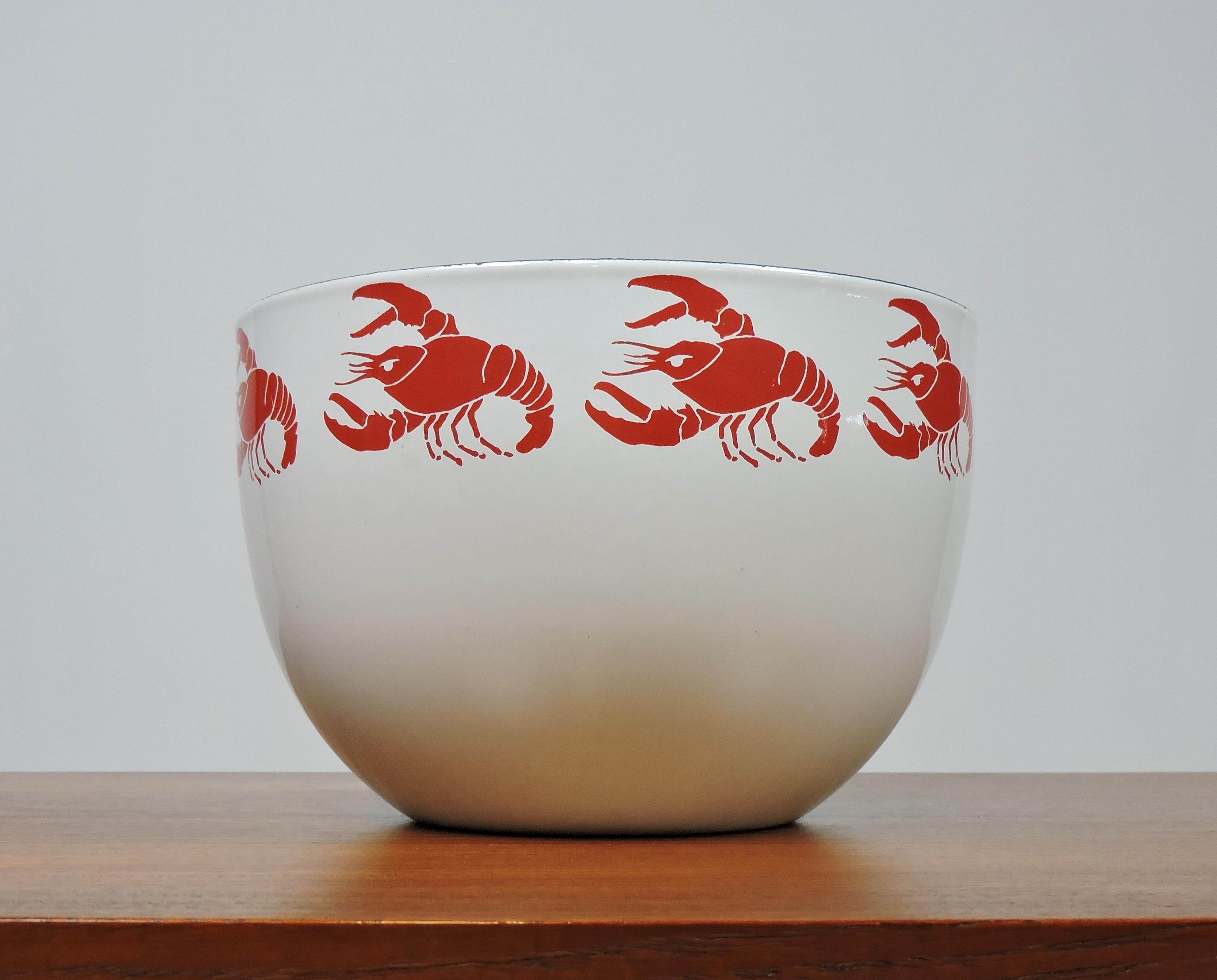 Mid-20th Century Kaj Franck Finnish Modern Enamel Metal Lobster Bowl Finel Arabia