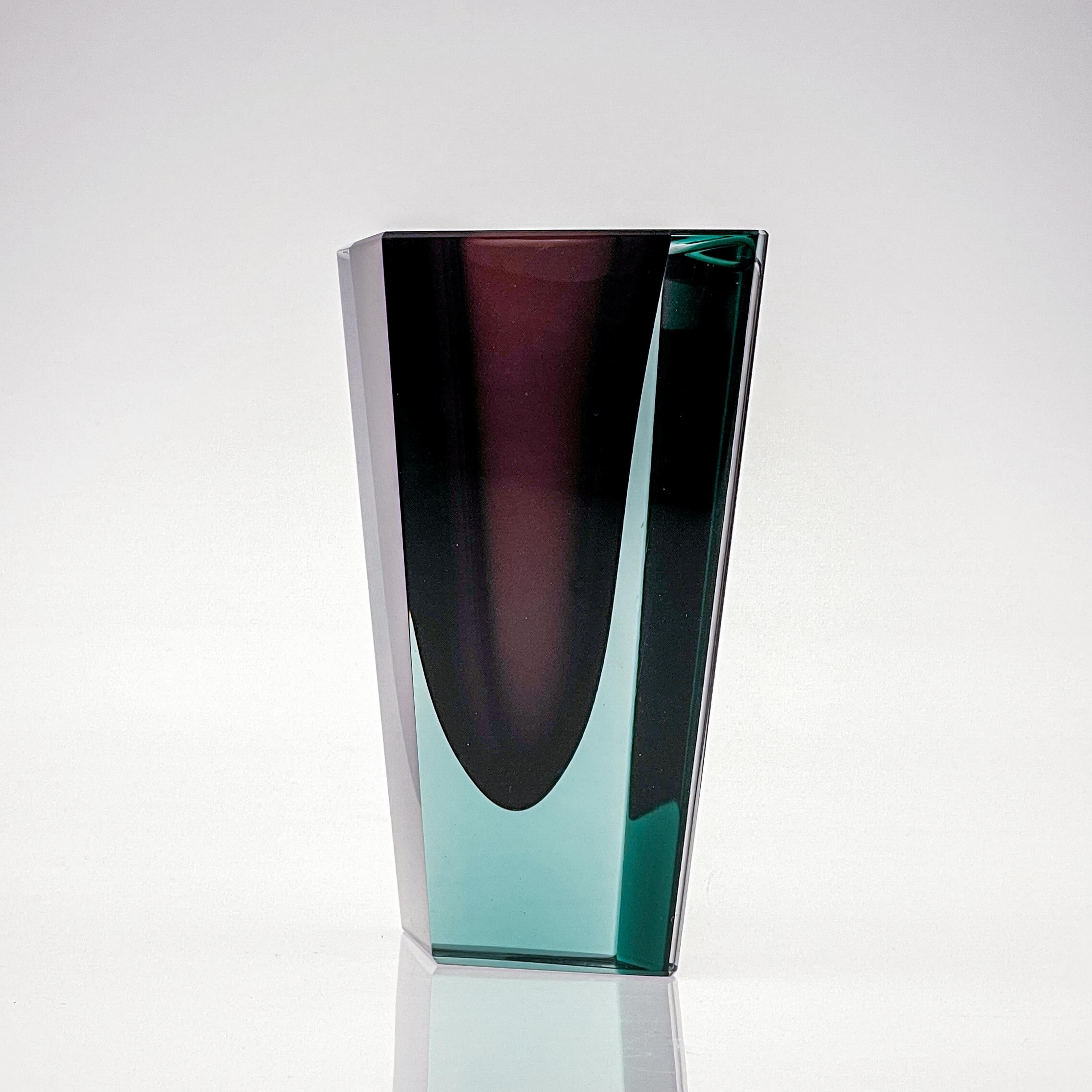 Finnish Mid Century Kaj Franck Glass Art Vase Prisma Handblown Purple Turquoise 1957 For Sale