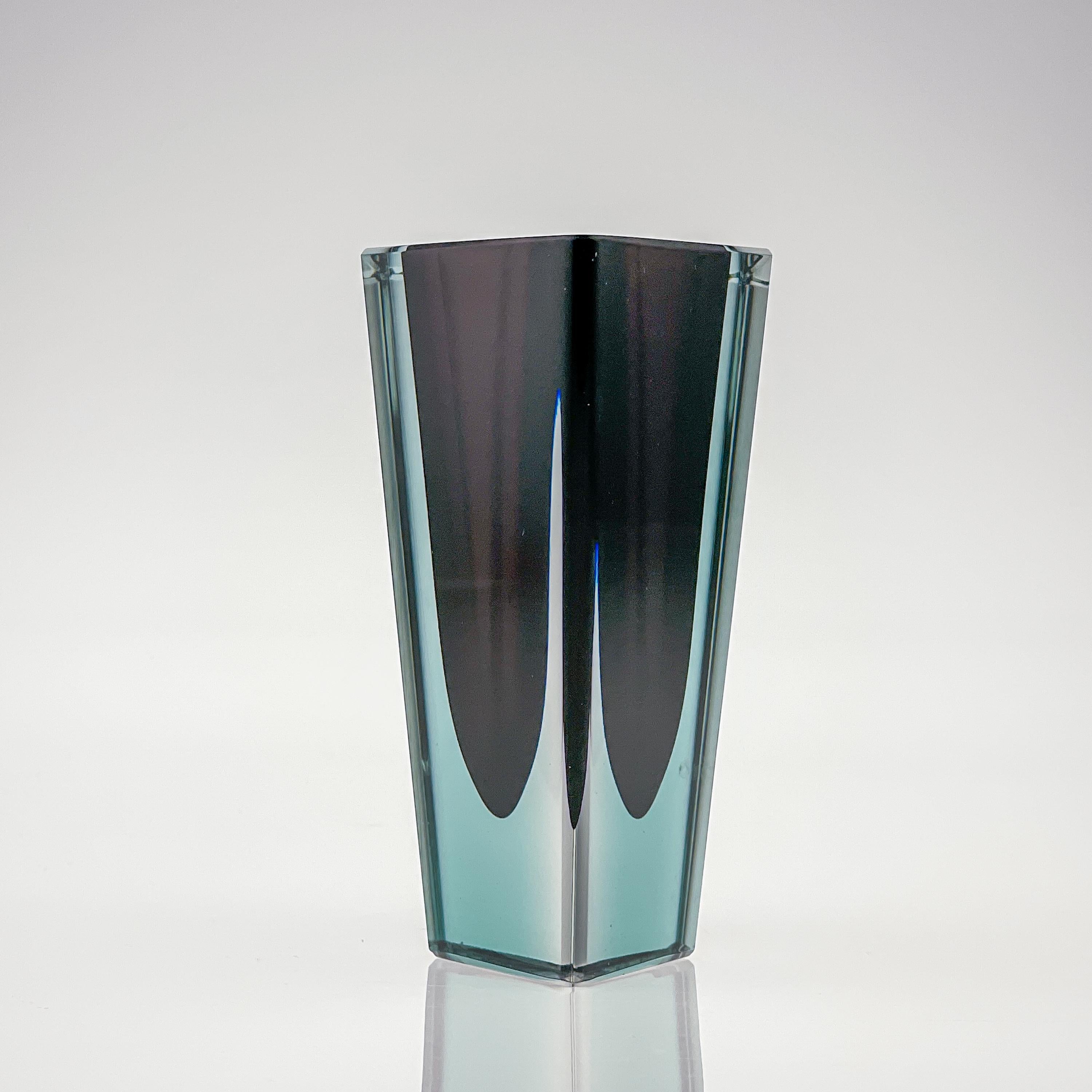 Hand-Crafted Mid Century Kaj Franck Glass Art Vase Prisma Handblown Purple Turquoise 1957 For Sale