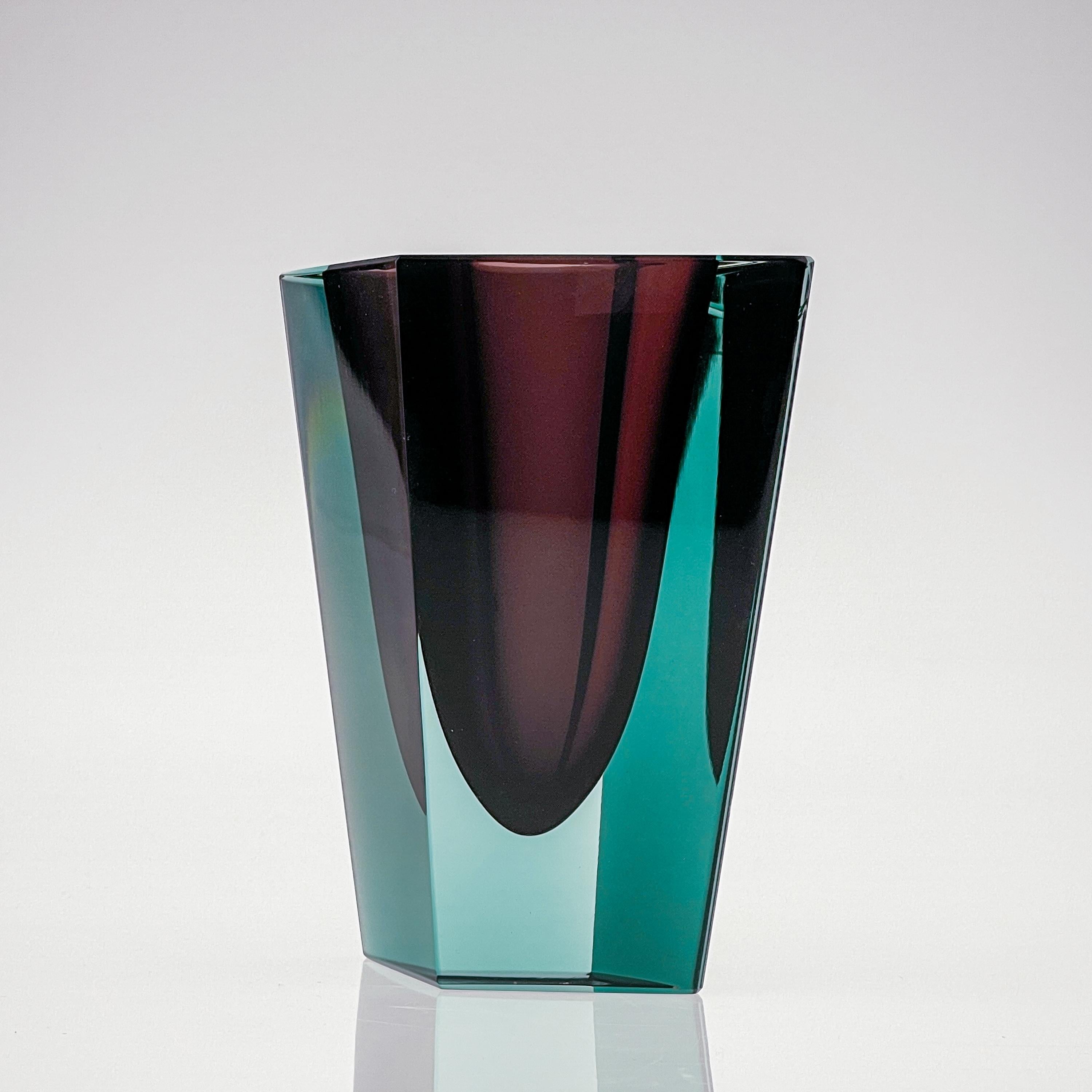 Mid-20th Century Mid Century Kaj Franck Glass Art Vase Prisma Handblown Purple Turquoise 1957 For Sale