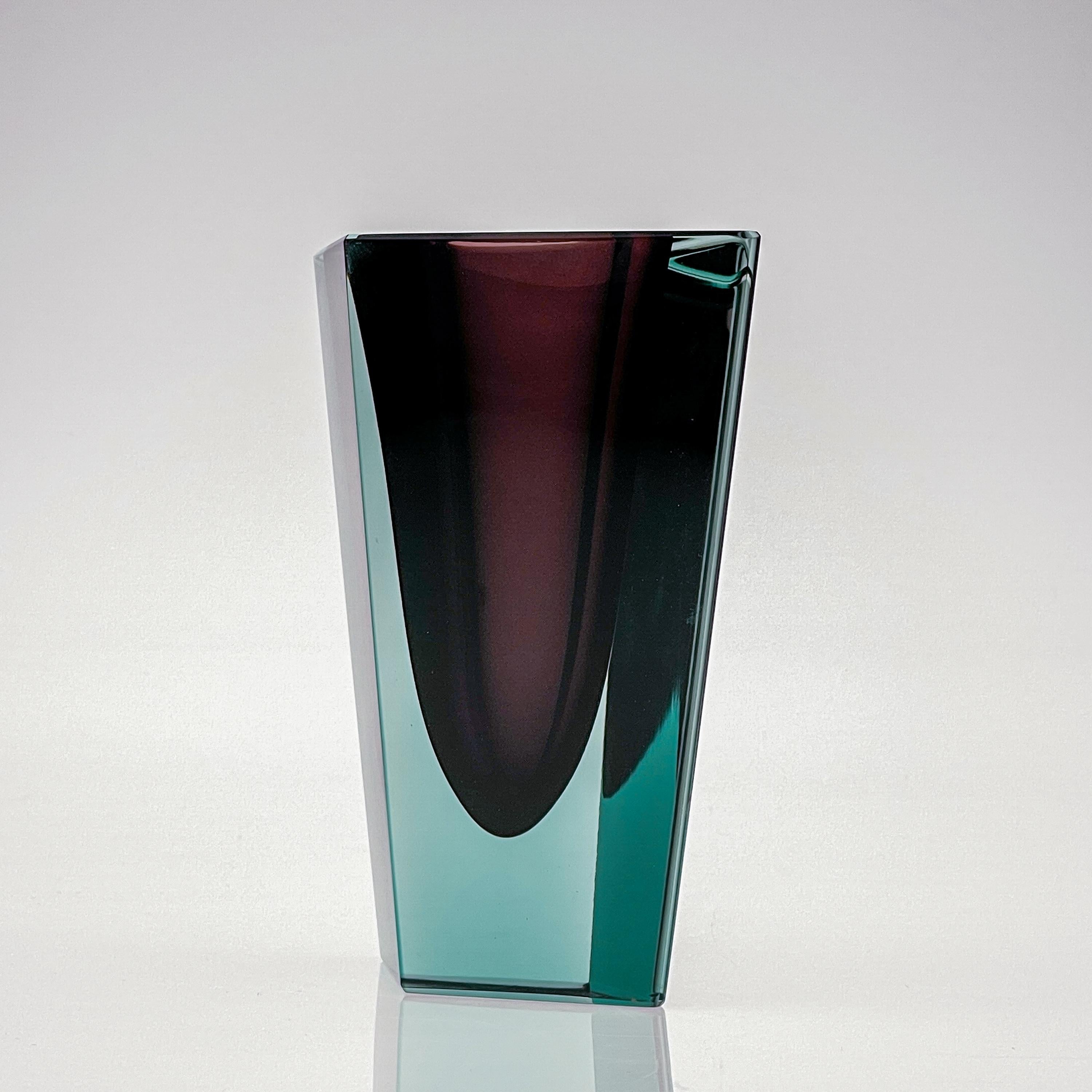 Mid Century Kaj Franck Glass Art Vase Prisma Handblown Purple Turquoise 1957 For Sale 1