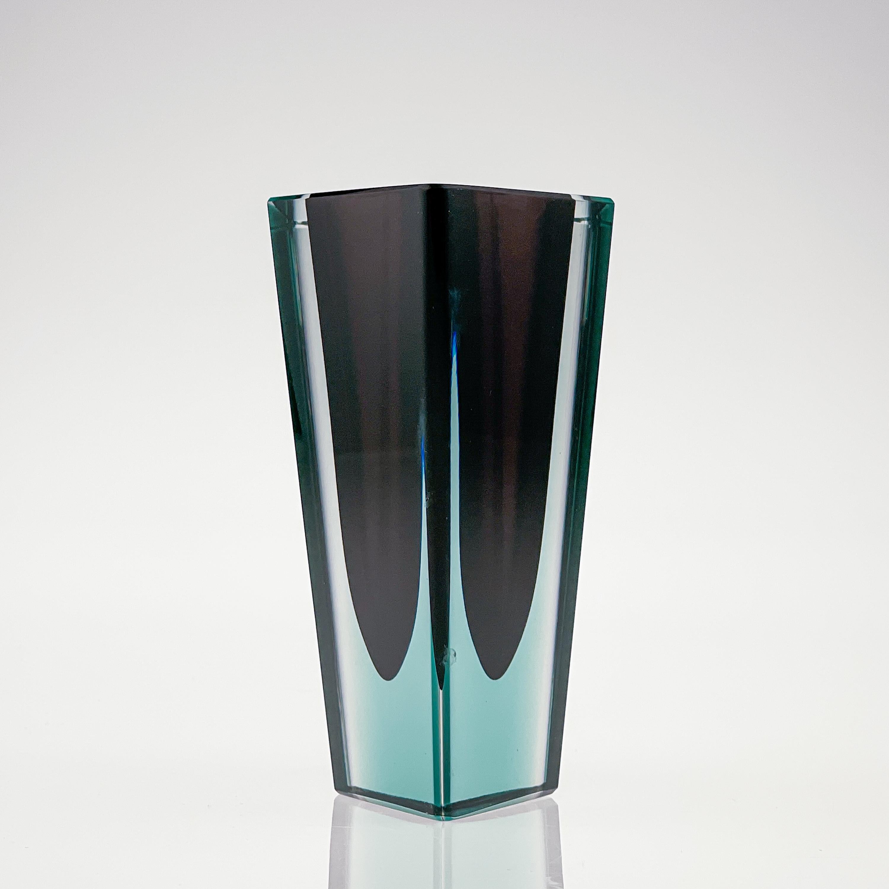 Mid Century Kaj Franck Glass Art Vase Prisma Handblown Purple Turquoise 1957 For Sale 2