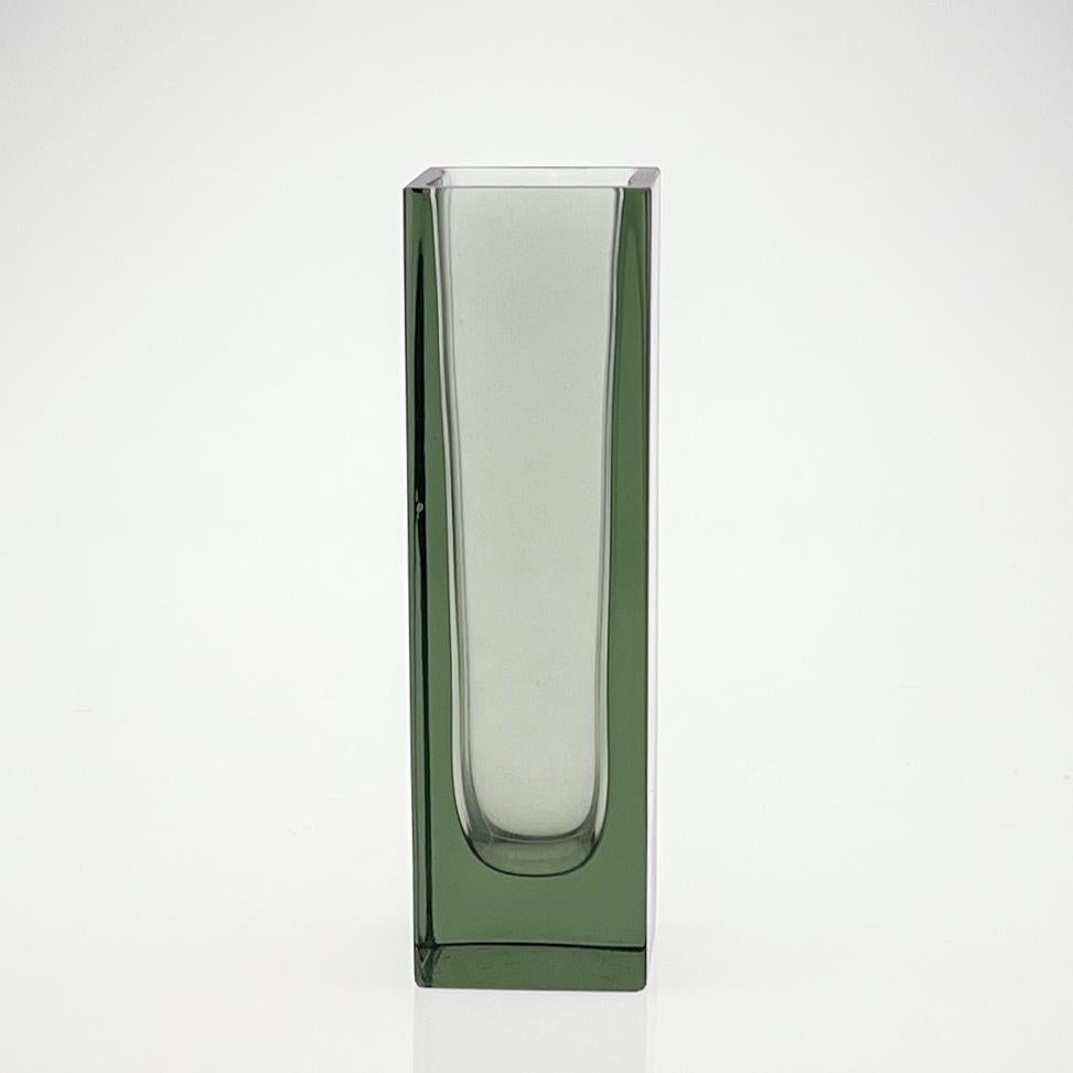 Finnish Scandinavian Modern Kaj Franck Grey-Green square Glass Vase Handblown 1965